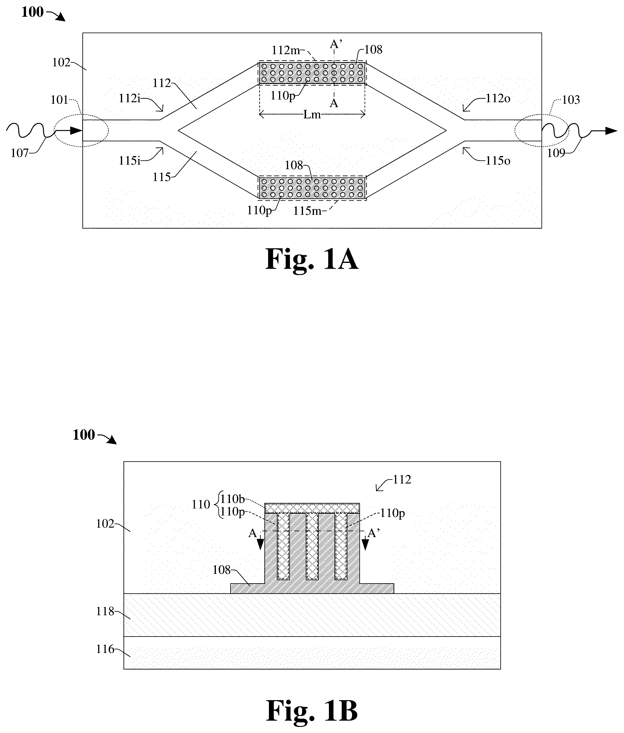 Patent US12353069 — Waveguide having doped pillar structures to improve modulator efficiency — Figure 1