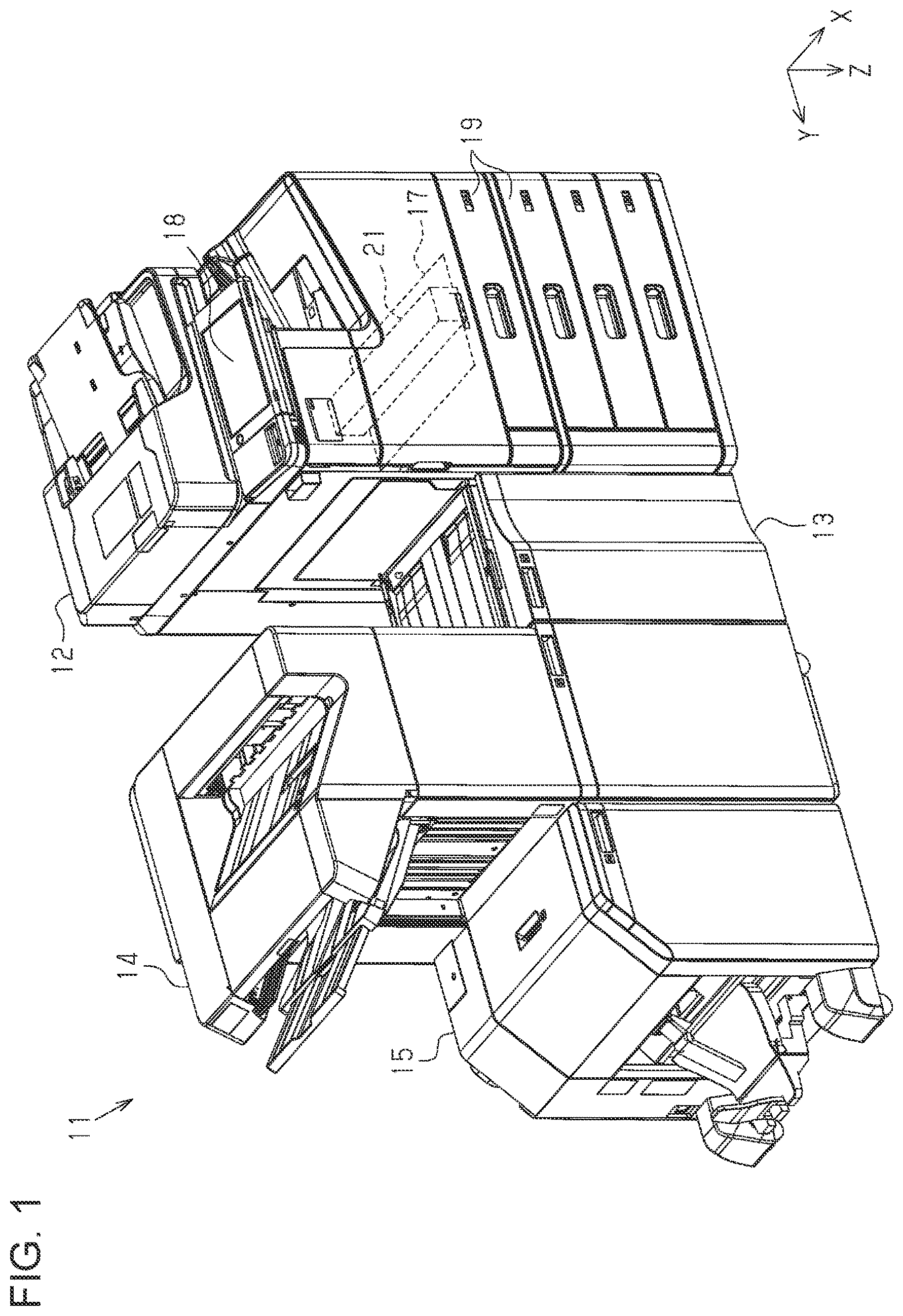 Patent US12353153 — Post-processing device with a pressing section — Figure 1