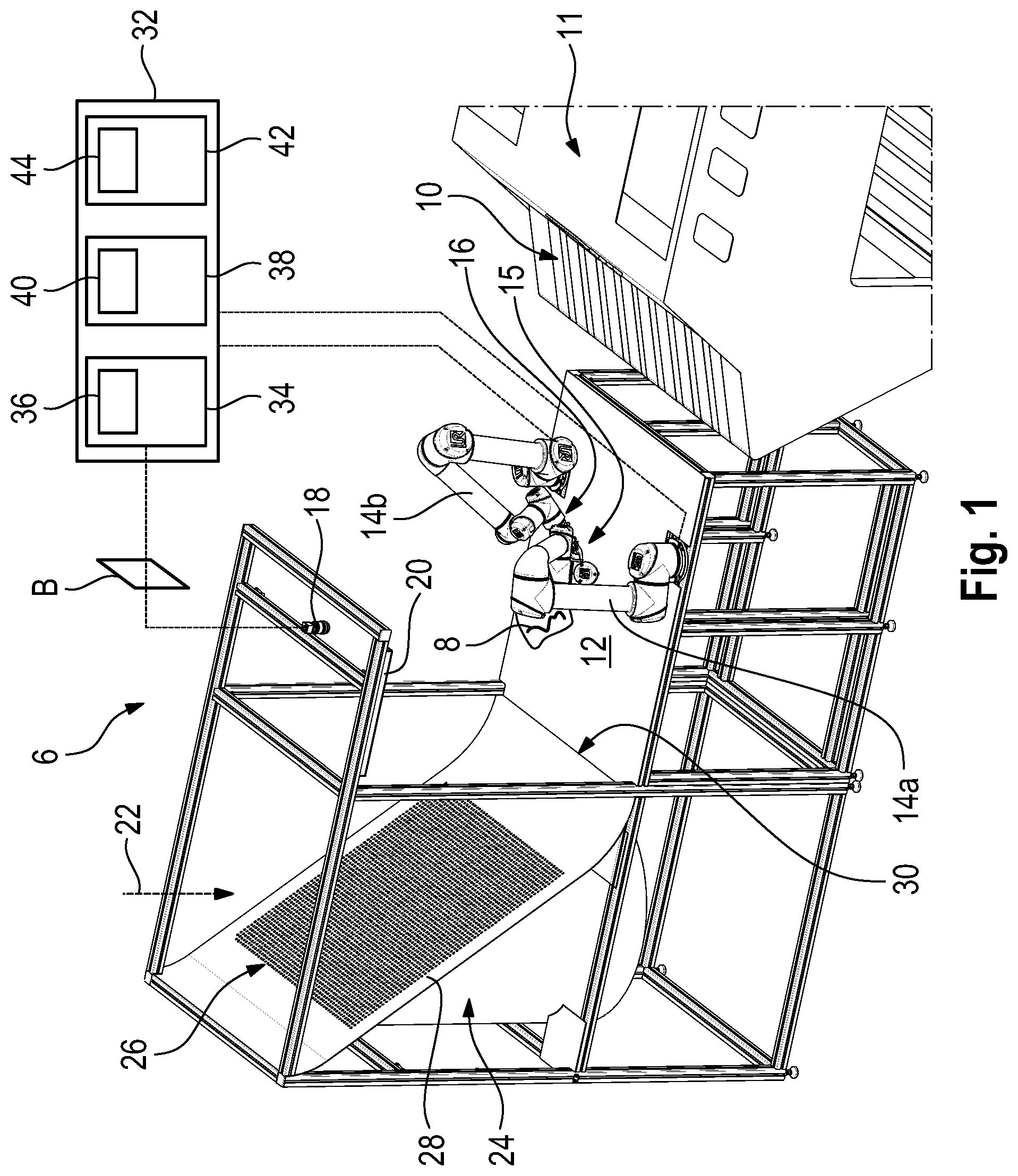 Patent US12353187 — Method for positioning a limp, flat workpiece and positioning apparatus — Figure 1