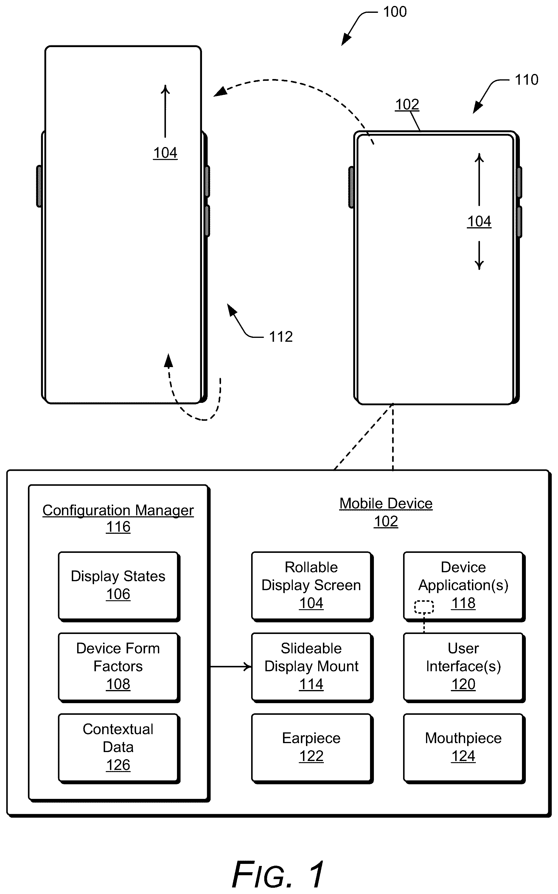Patent US12353249 — Rollable screen device voice call management — Figure 1