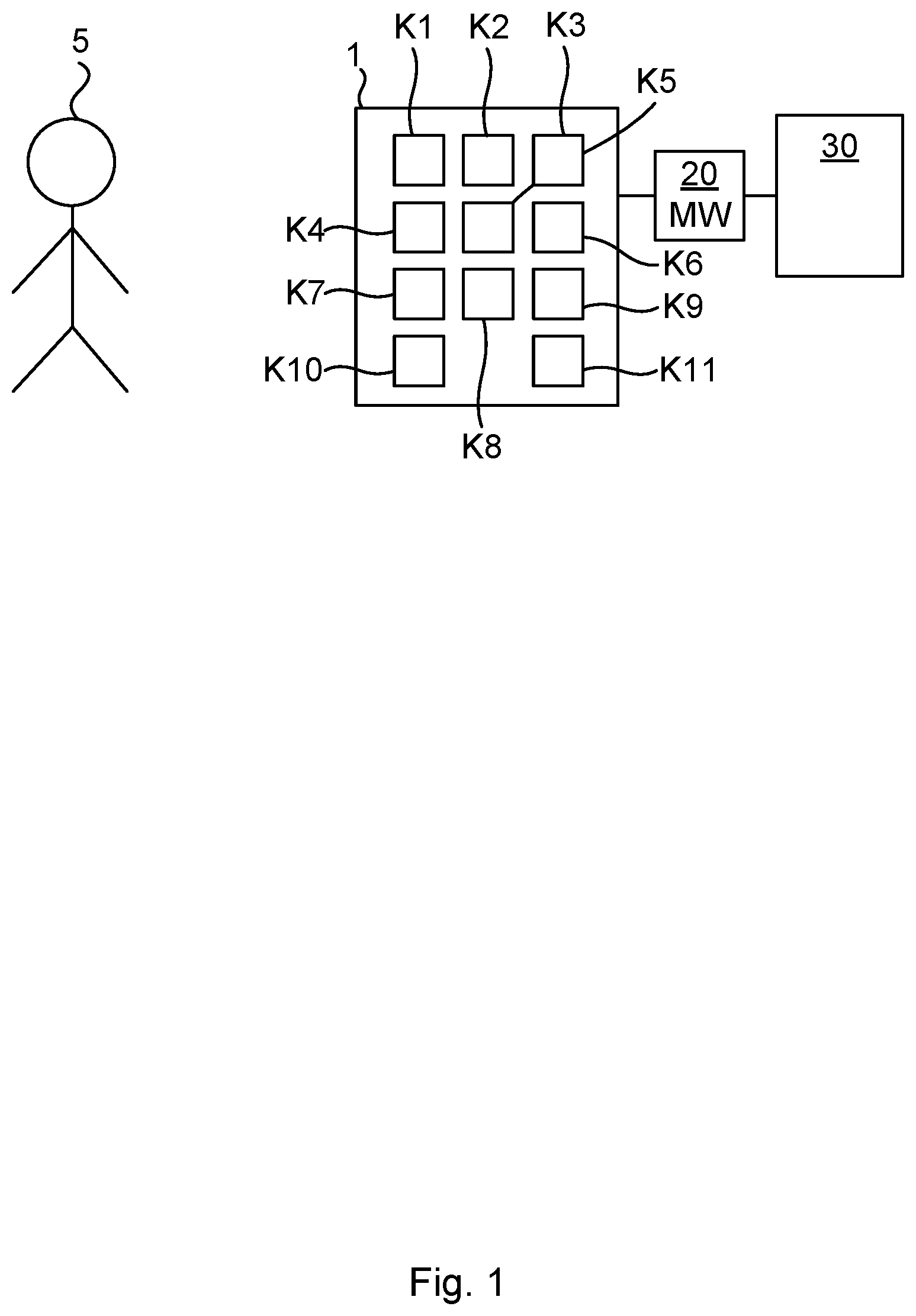 Patent US12353267 — Keypad comprising keys causing both MCU wake-up and key detection — Figure 1