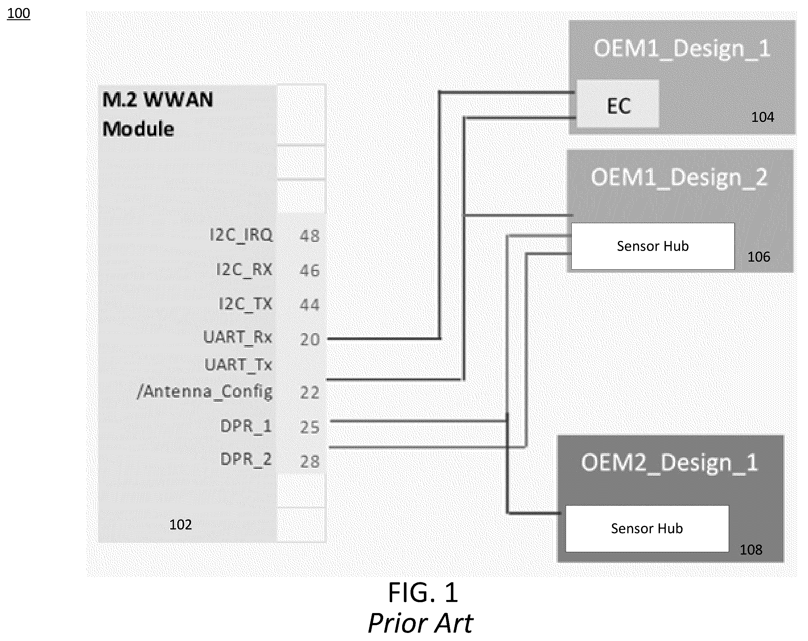 Patent US12353342 — Hardware connector pin reduction for expansion slot interfaces — Figure 1