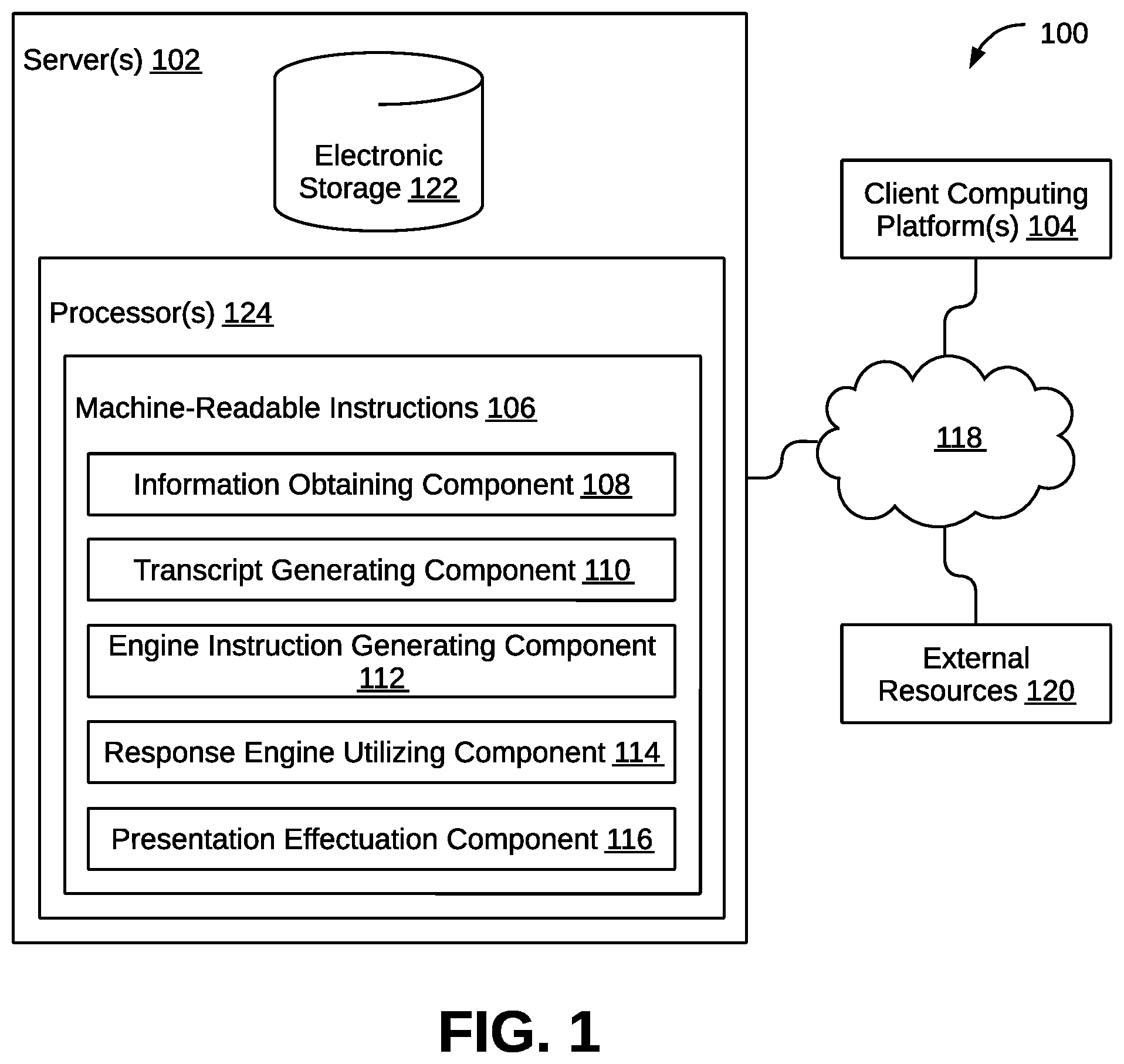 Patent US12353462 — Systems and methods to generate responses to queries conveyed by audio information — Figure 1