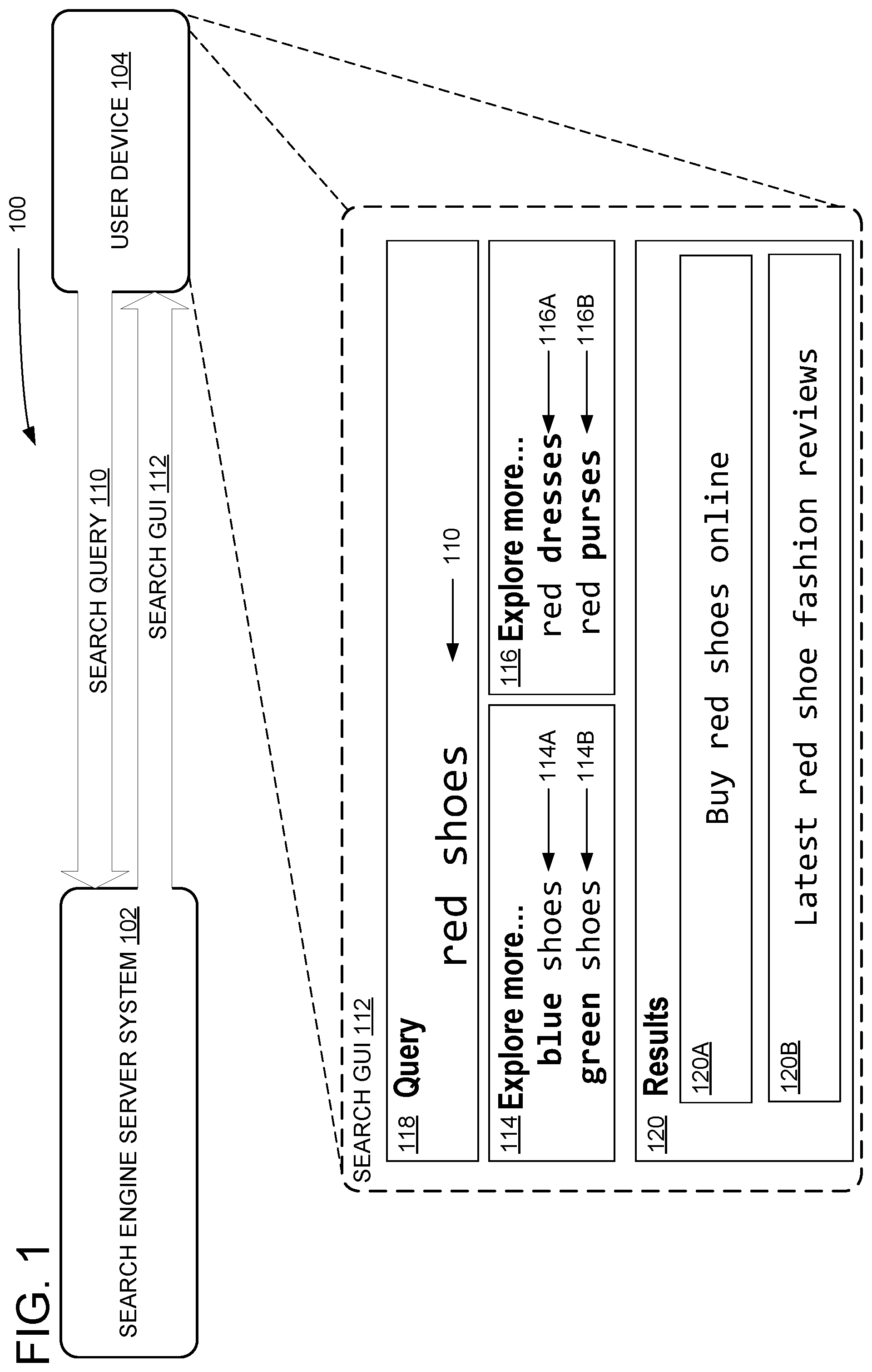 Patent US12353475 — Domain-agnostic structured search query exploration — Figure 1