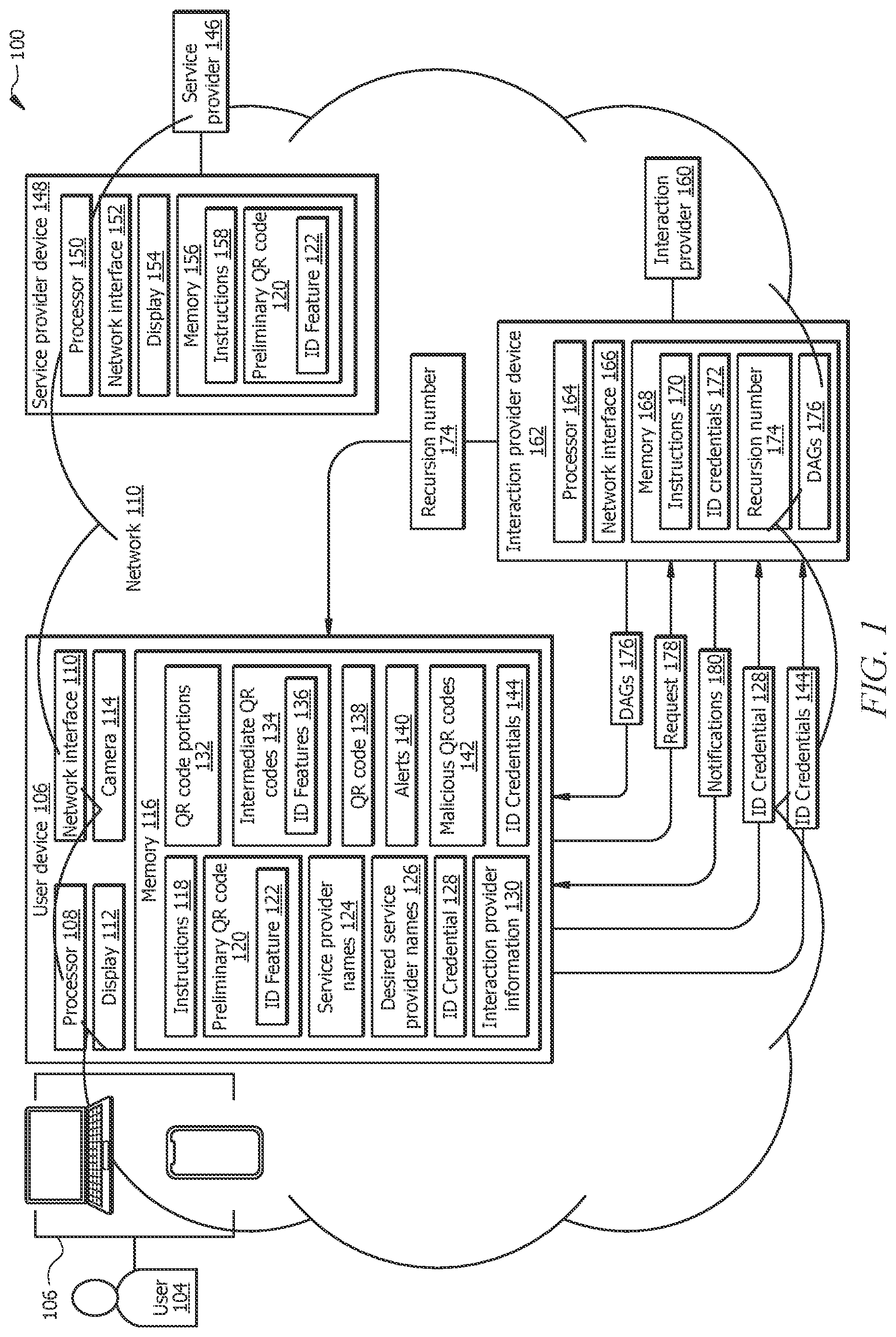 Patent US12353545 — System and method for improving security using recursively generated quick response codes — Figure 1