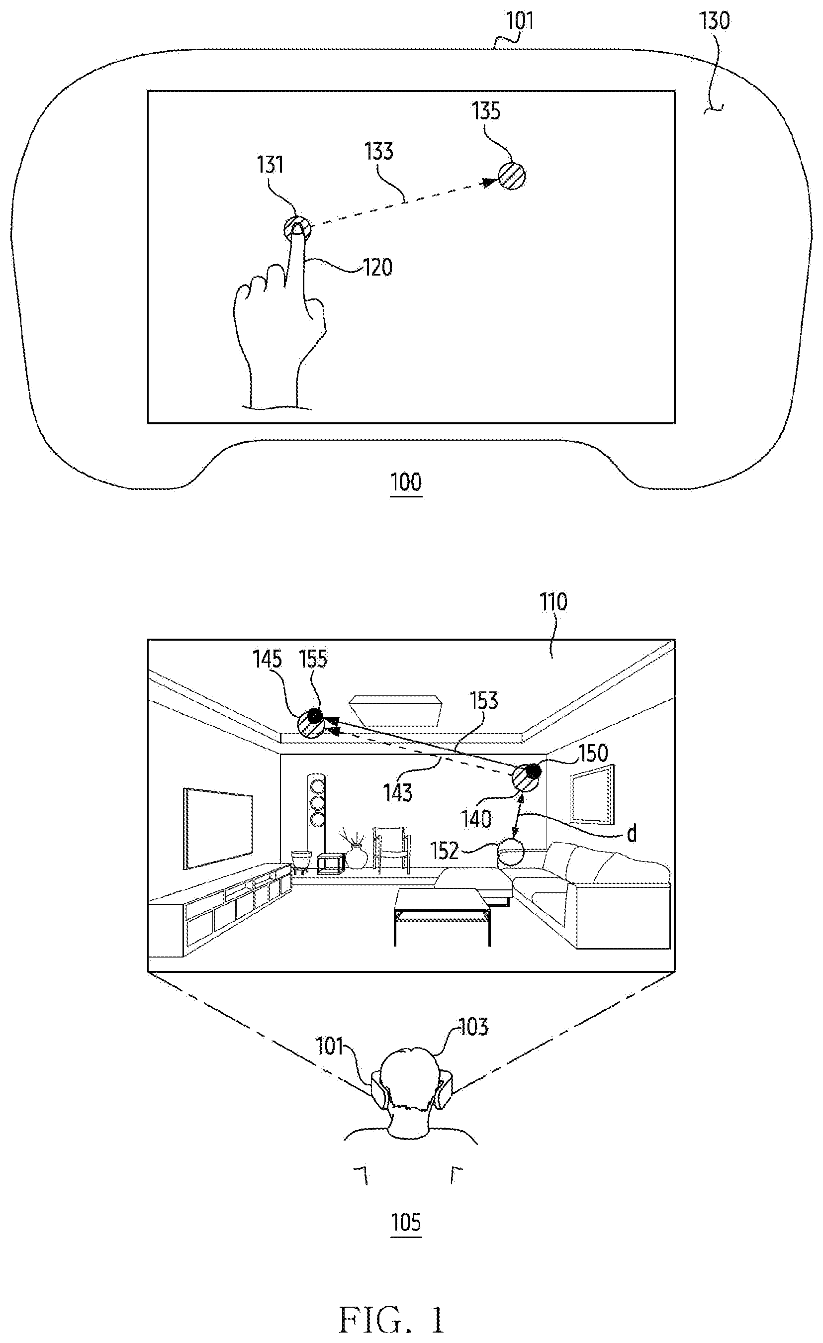 Patent US12353627 Figure 1 – Head-wearable electronic, method, and non-transitory computer readable storage medium for executing function based on identification of contact point and gaze point