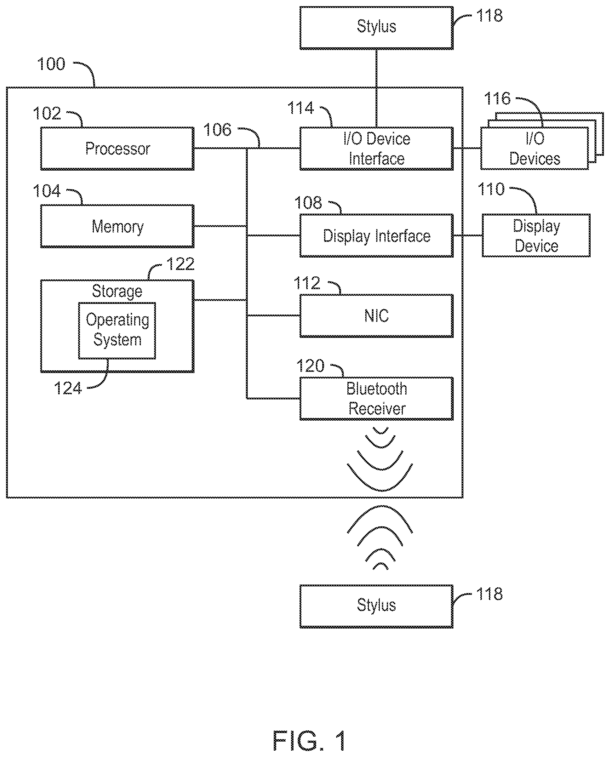 Patent US12353642 — Multi-function stylus with sensor controller — Figure 1