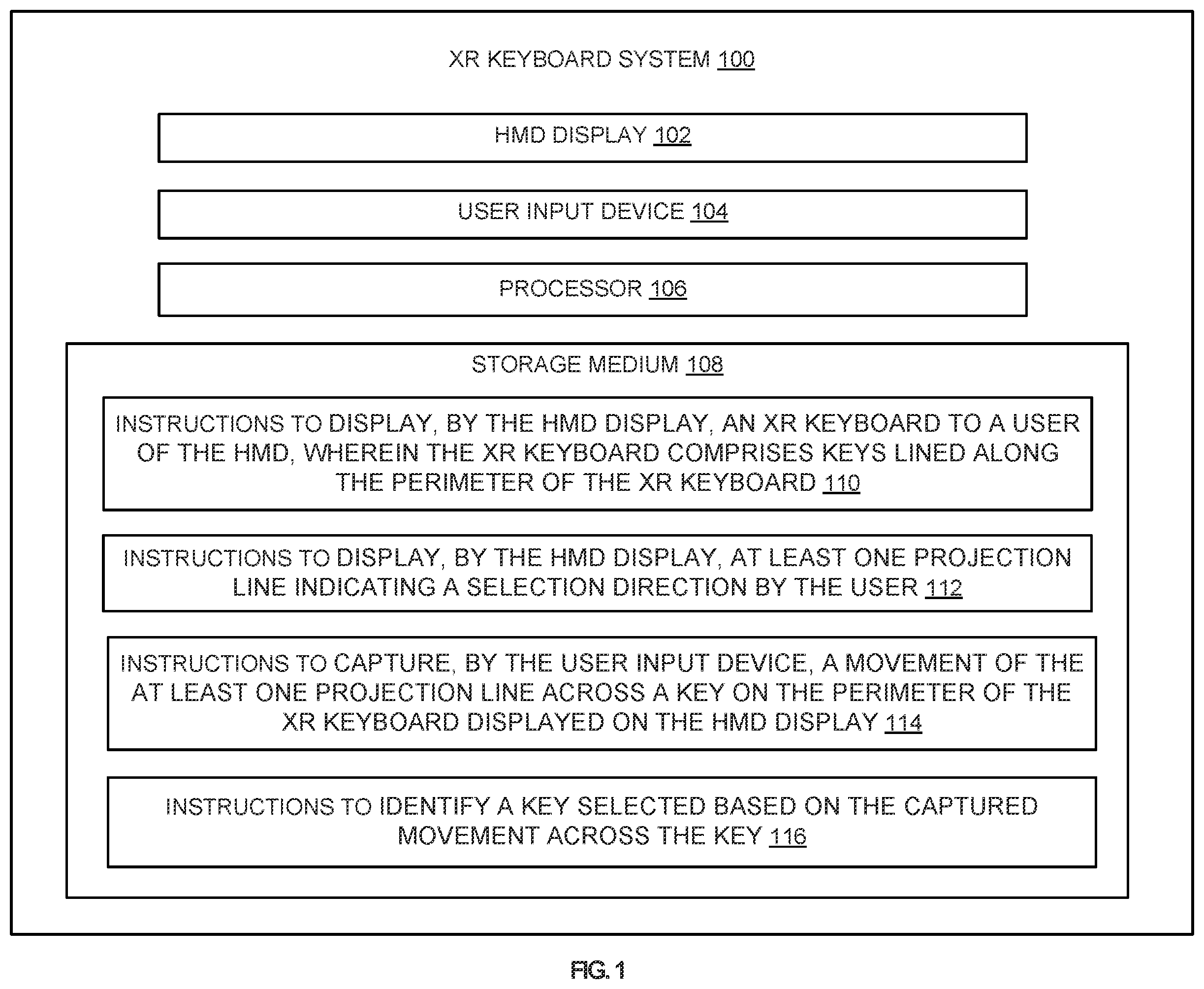 Patent US12353647 — Key selection for an extended reality keyboard — Figure 1