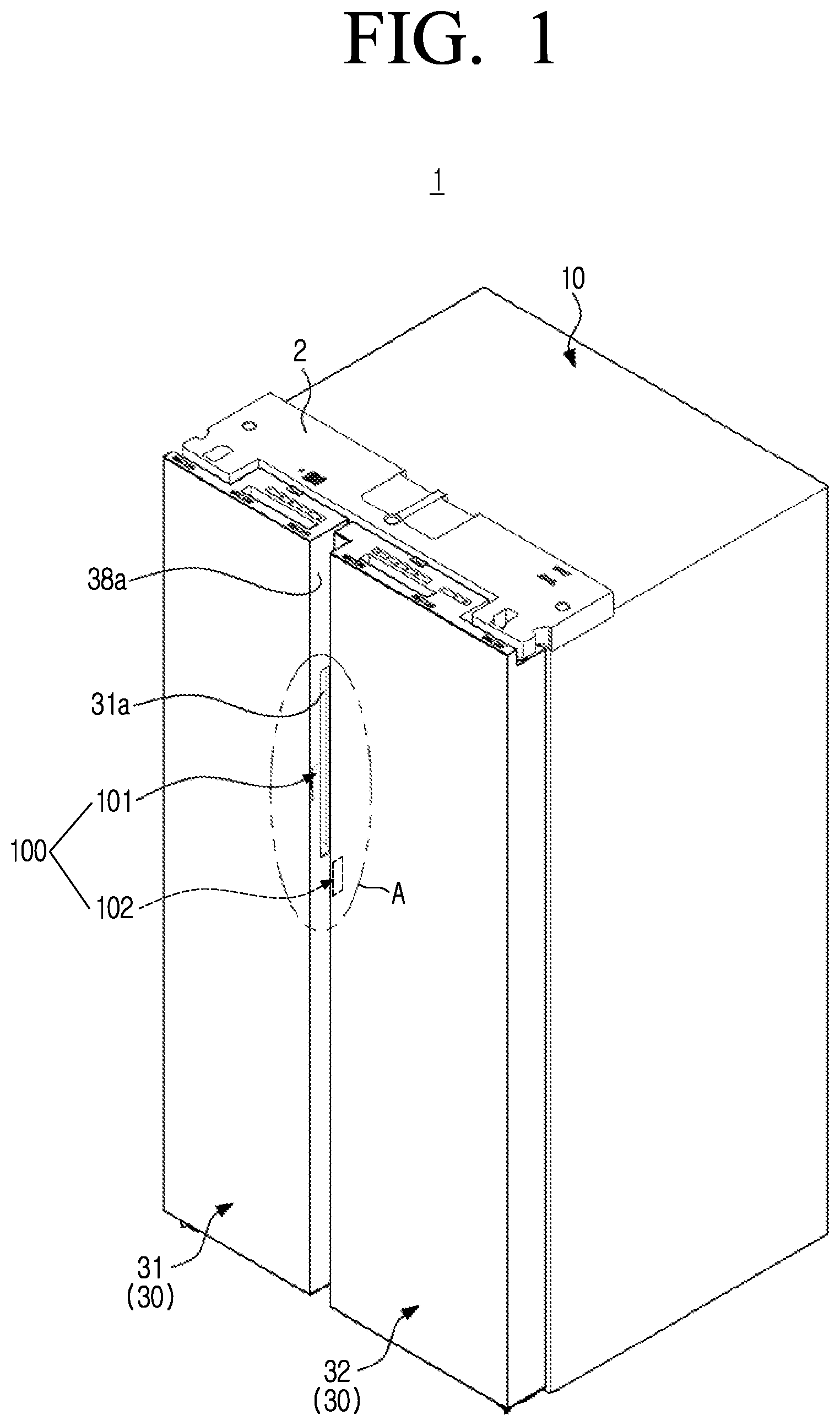 Patent US12353657 — Refrigerator including touch interface — Figure 1
