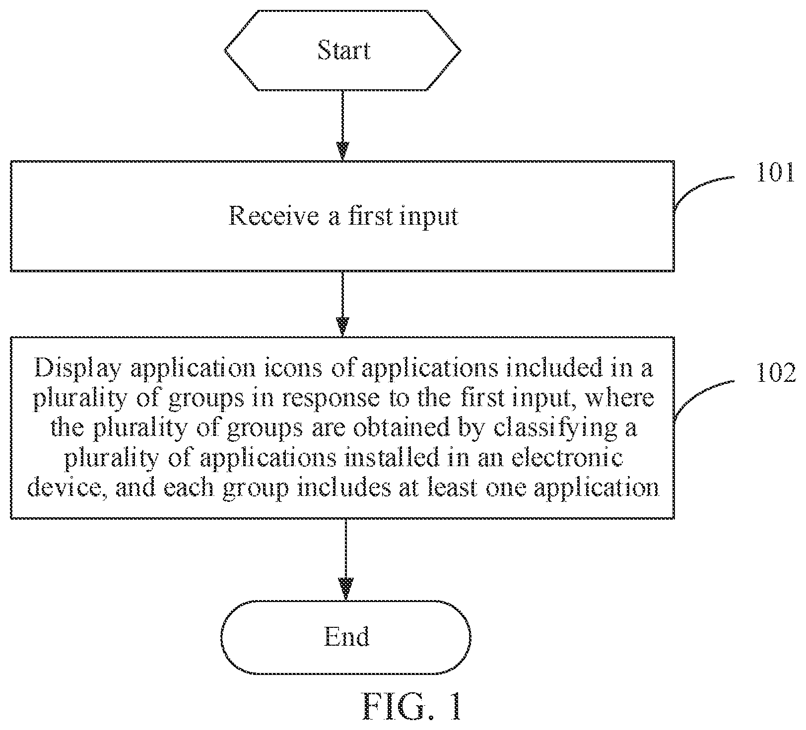 Patent US12353677 — Application icon display method and apparatus, and electronic device — Figure 1