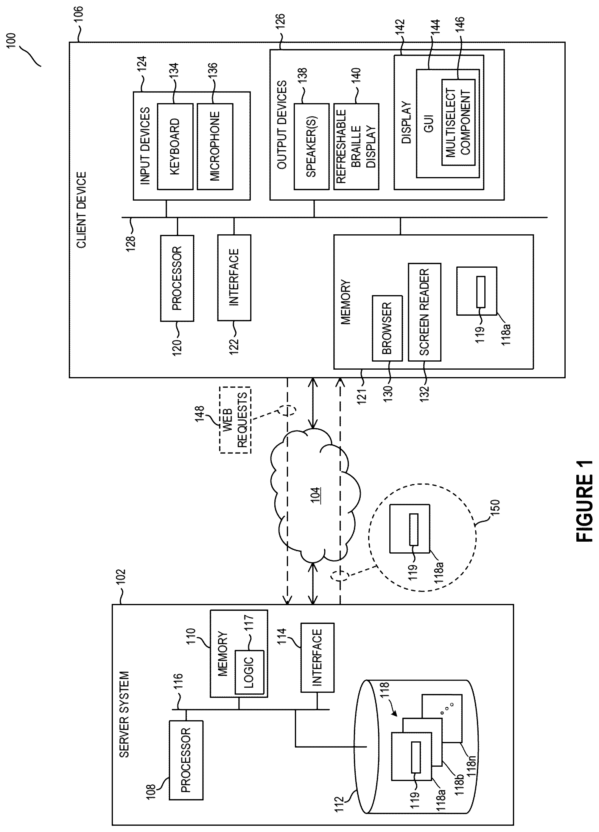 Patent US12353694 — Screen-reader accessible multiselect user interface component with dynamic state announcements — Figure 1