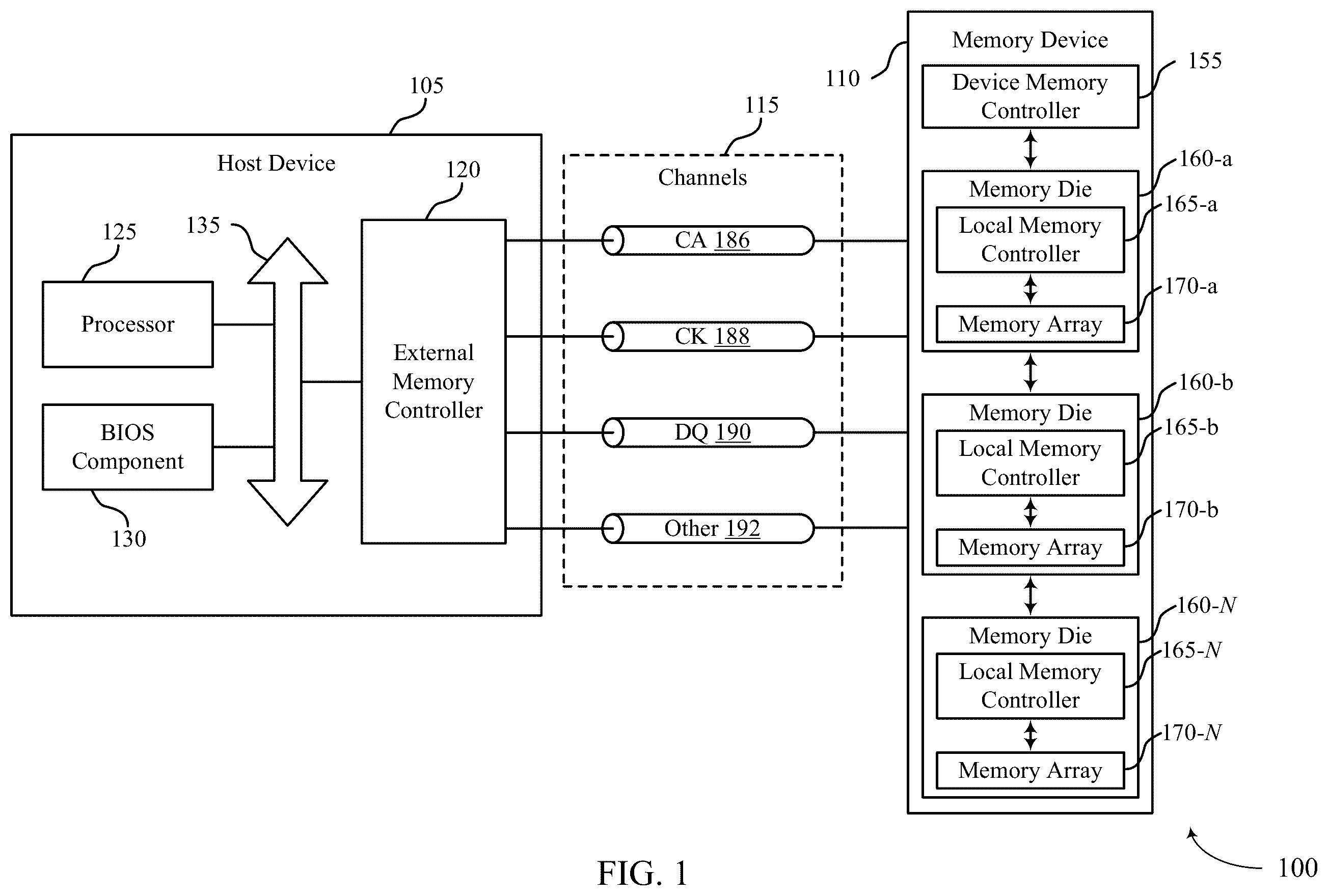 Patent US12353755 — Host verification for a memory device — Figure 1