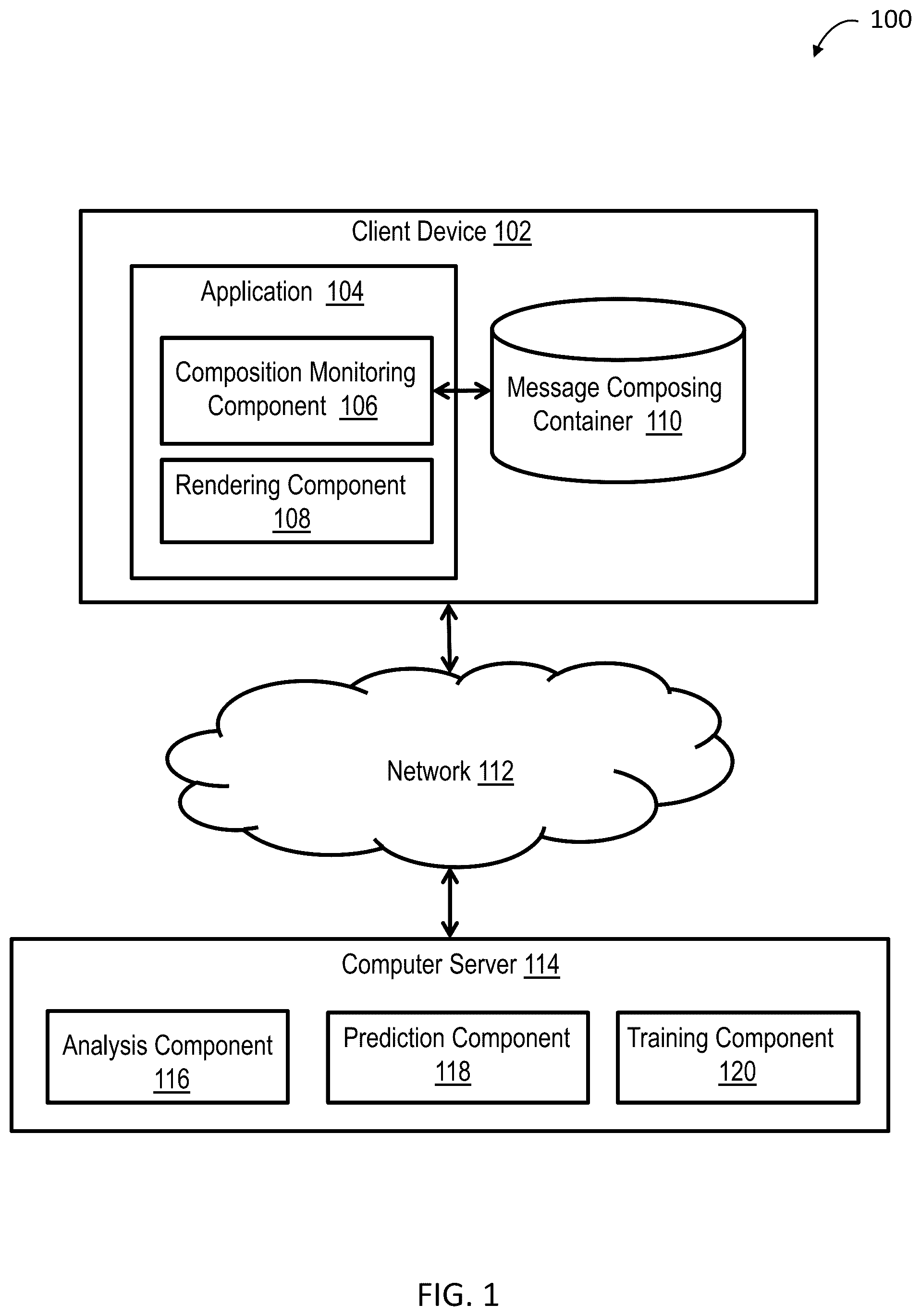 Patent US12353828 — Analysis of message quality in a networked computer system — Figure 1
