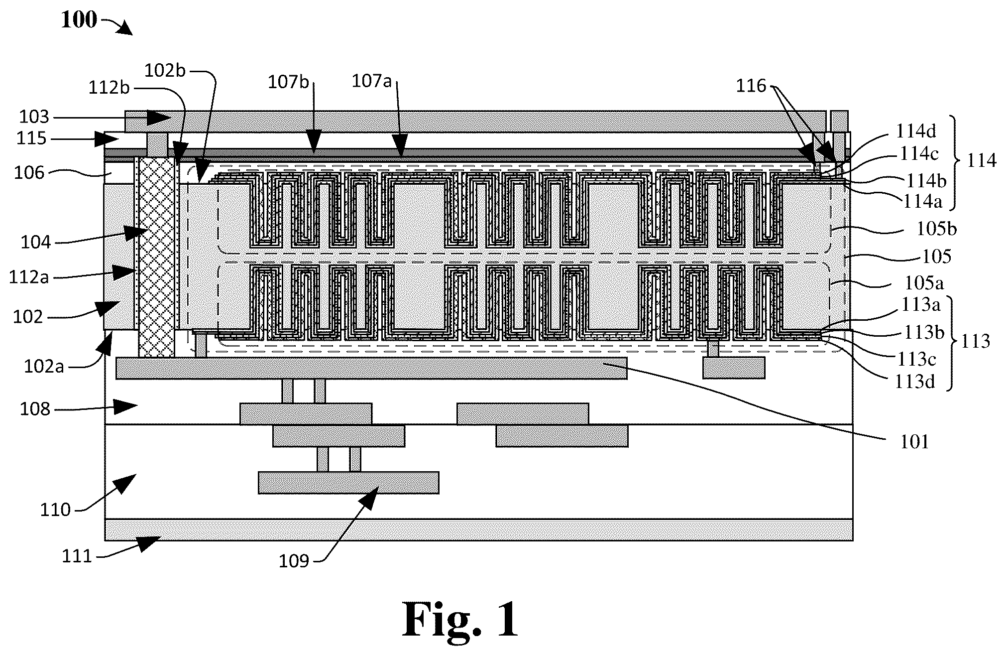 Patent US12356639 — Double-sided stacked DTC structure — Figure 1