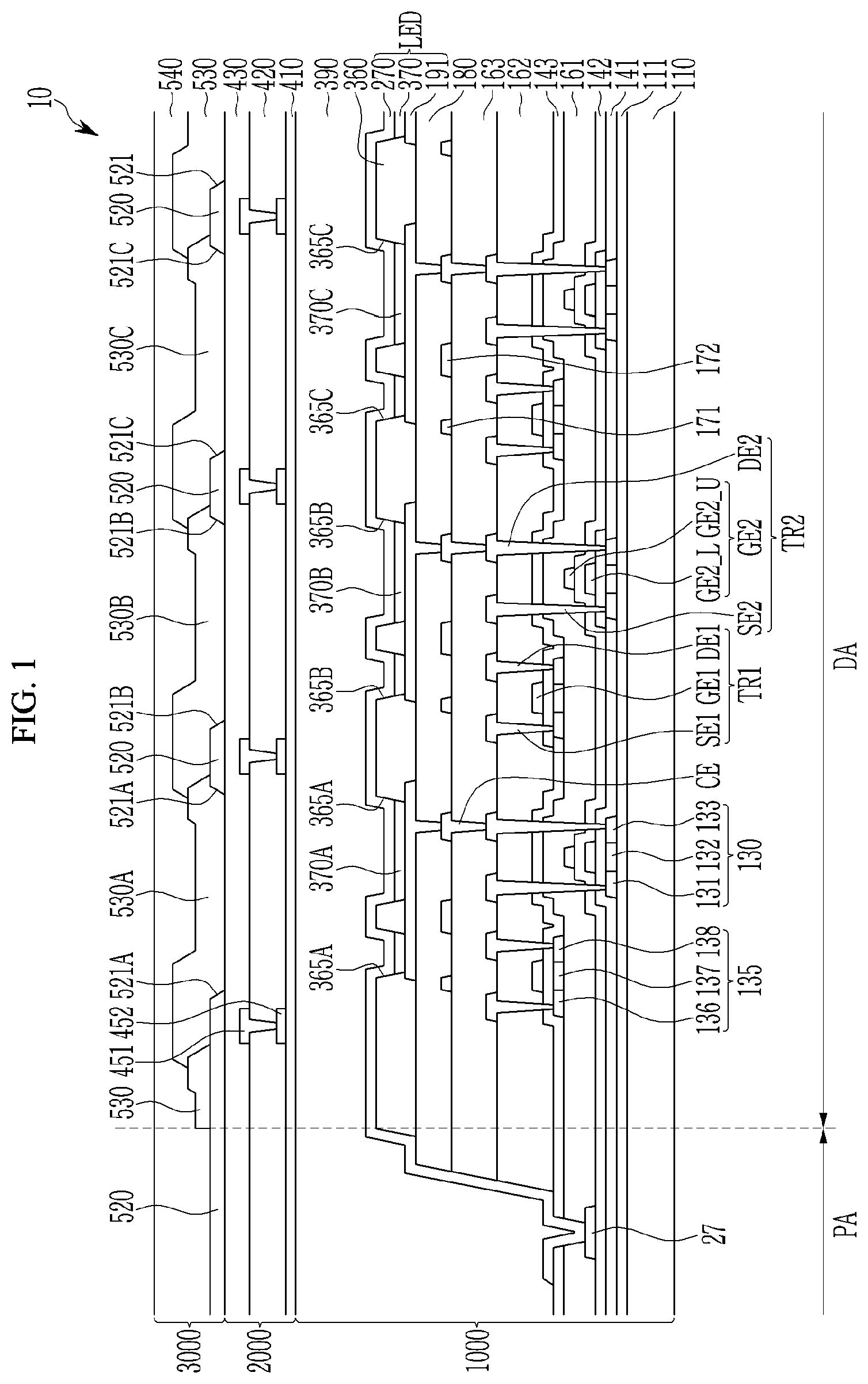 Patent US12356823 — Display device that can prevent deterioration of transmittance while preventing contrast deterioration — Figure 1