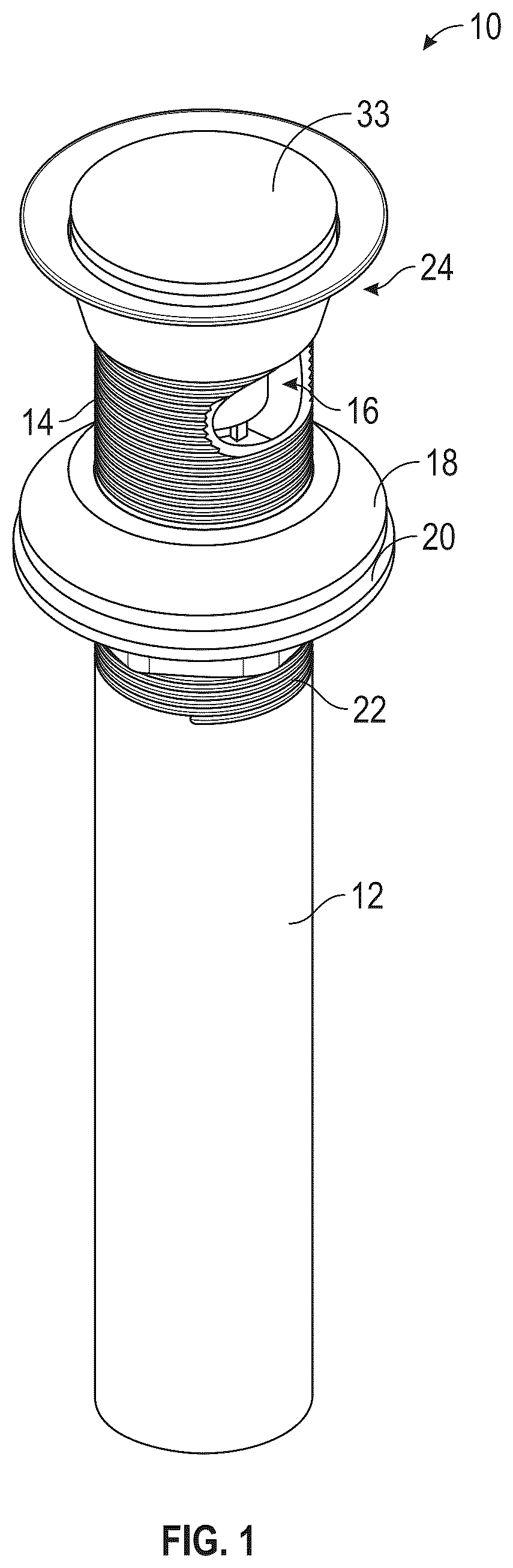 Patent US12359412 — Clicker drain assembly and method of assembling same — Figure 1