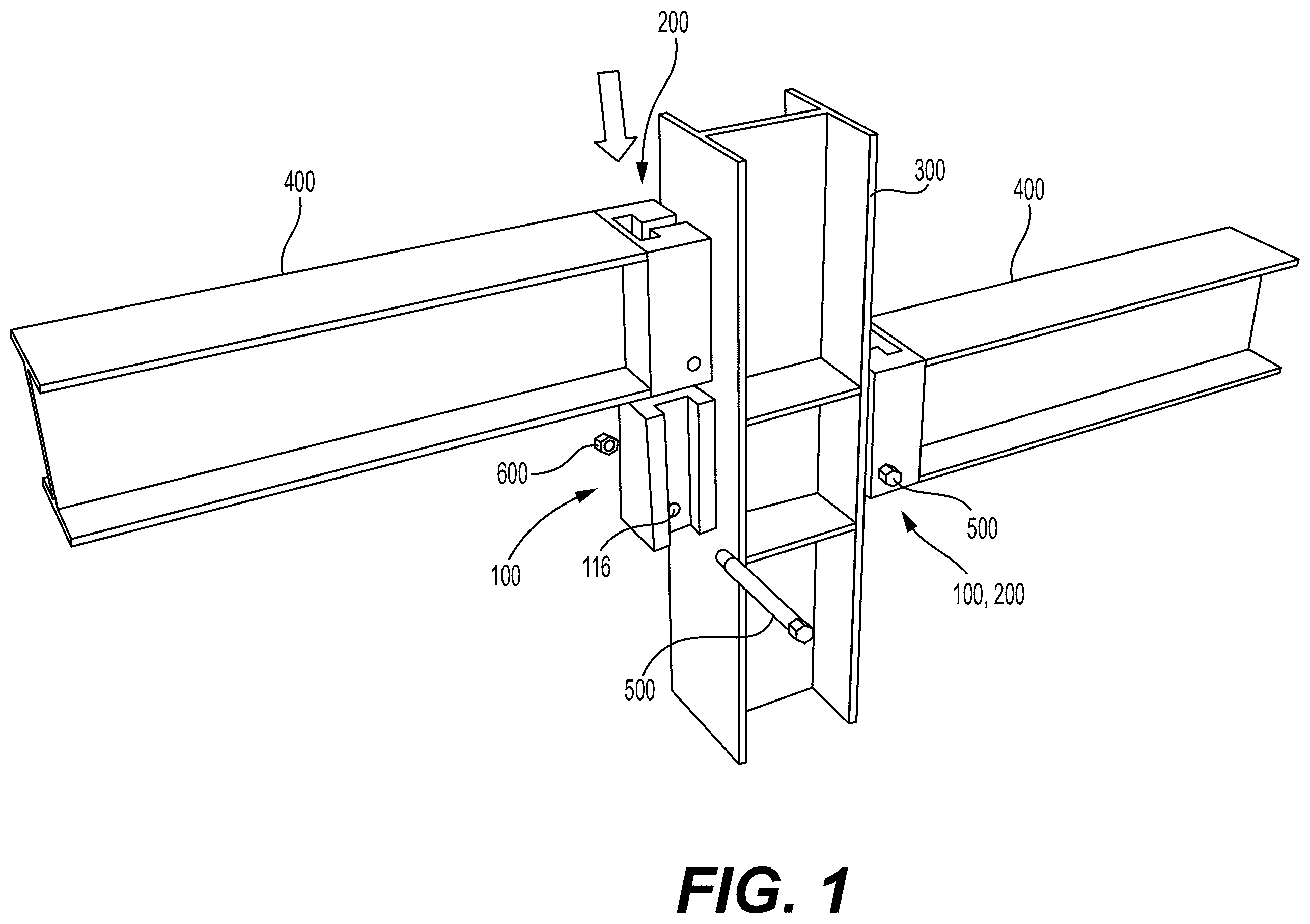 Patent US12359421 Figure 1 – Moment connection for steel framed buildings
