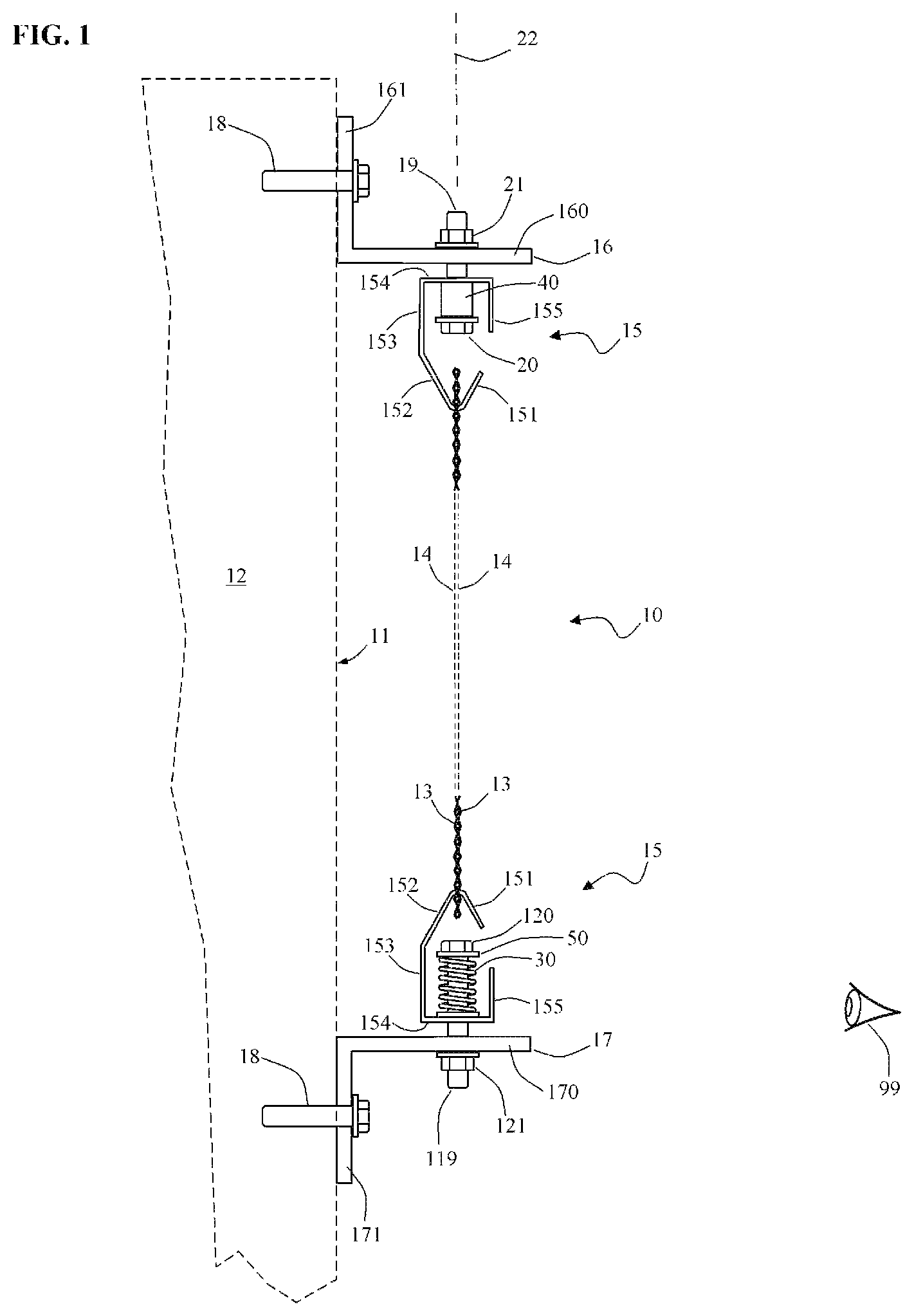 Patent US12359437 Figure 1 – Method and device for attaching a metal mesh screen to a building