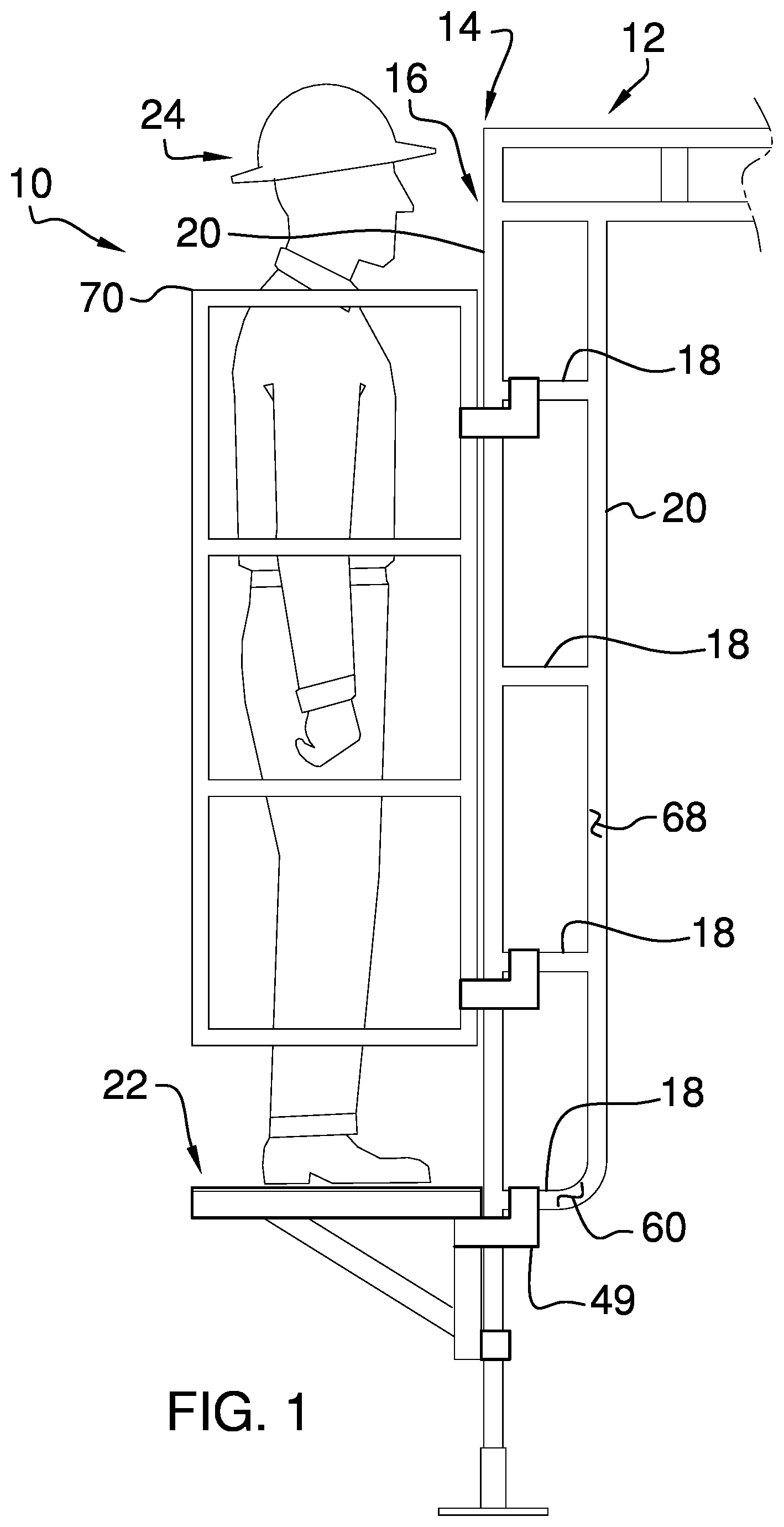 Patent US12359450 Figure 1 – Scaffold safety assembly