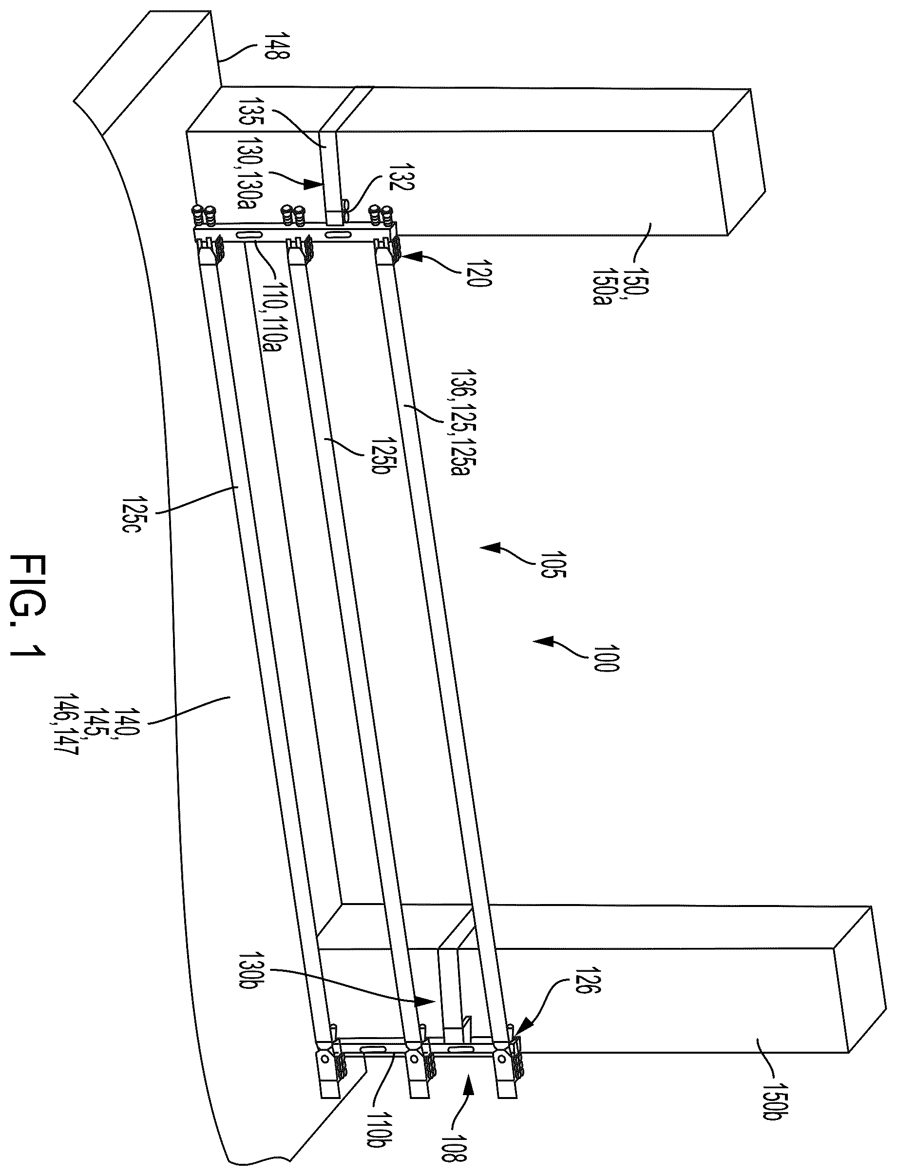 Patent US12359452 — Fall protection system and guardrail post assembly therefor — Figure 1