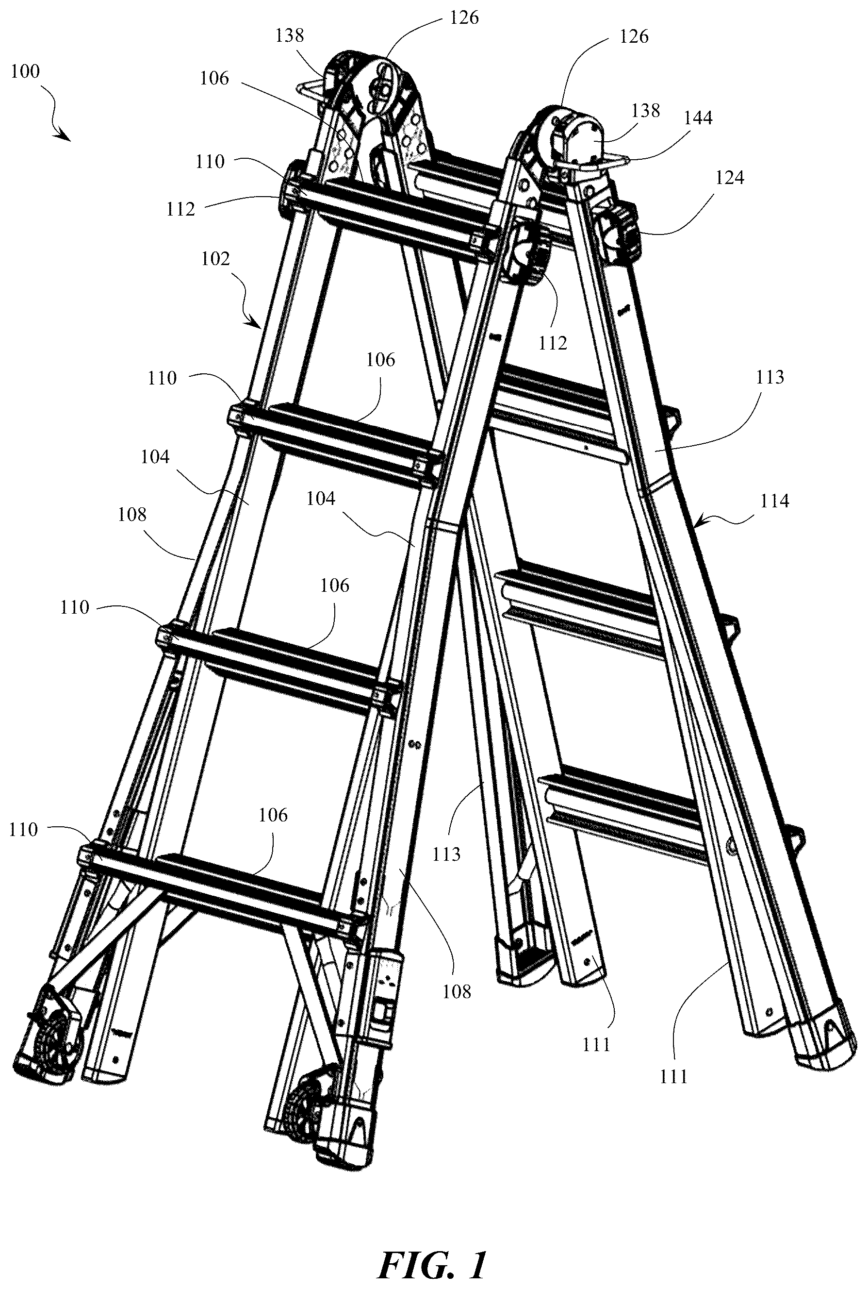 Patent US12359506 — Multifunction button for ladder adjustment — Figure 1