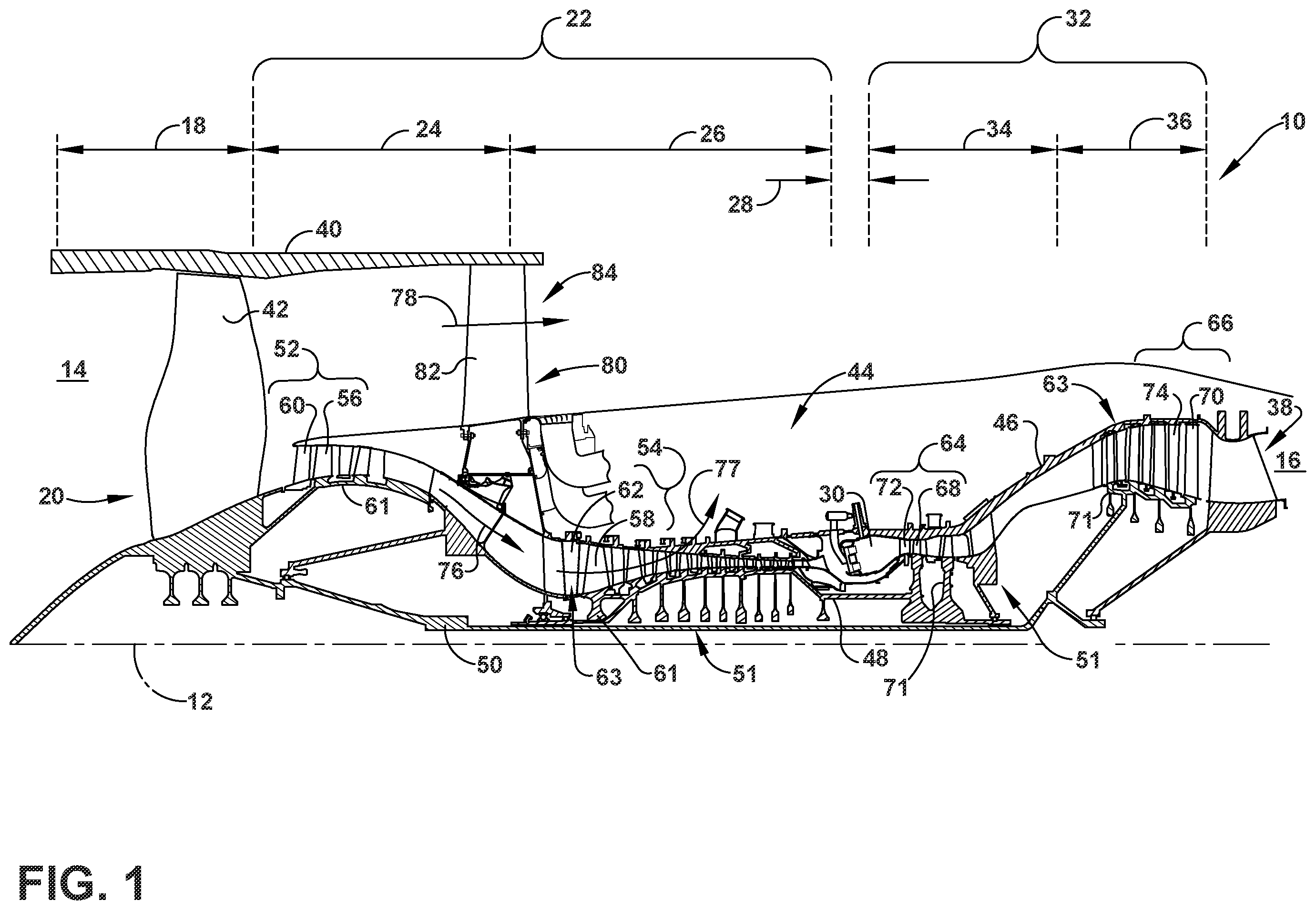 Patent US12359570 Figure 1 – Composite airfoil assembly for a turbine engine