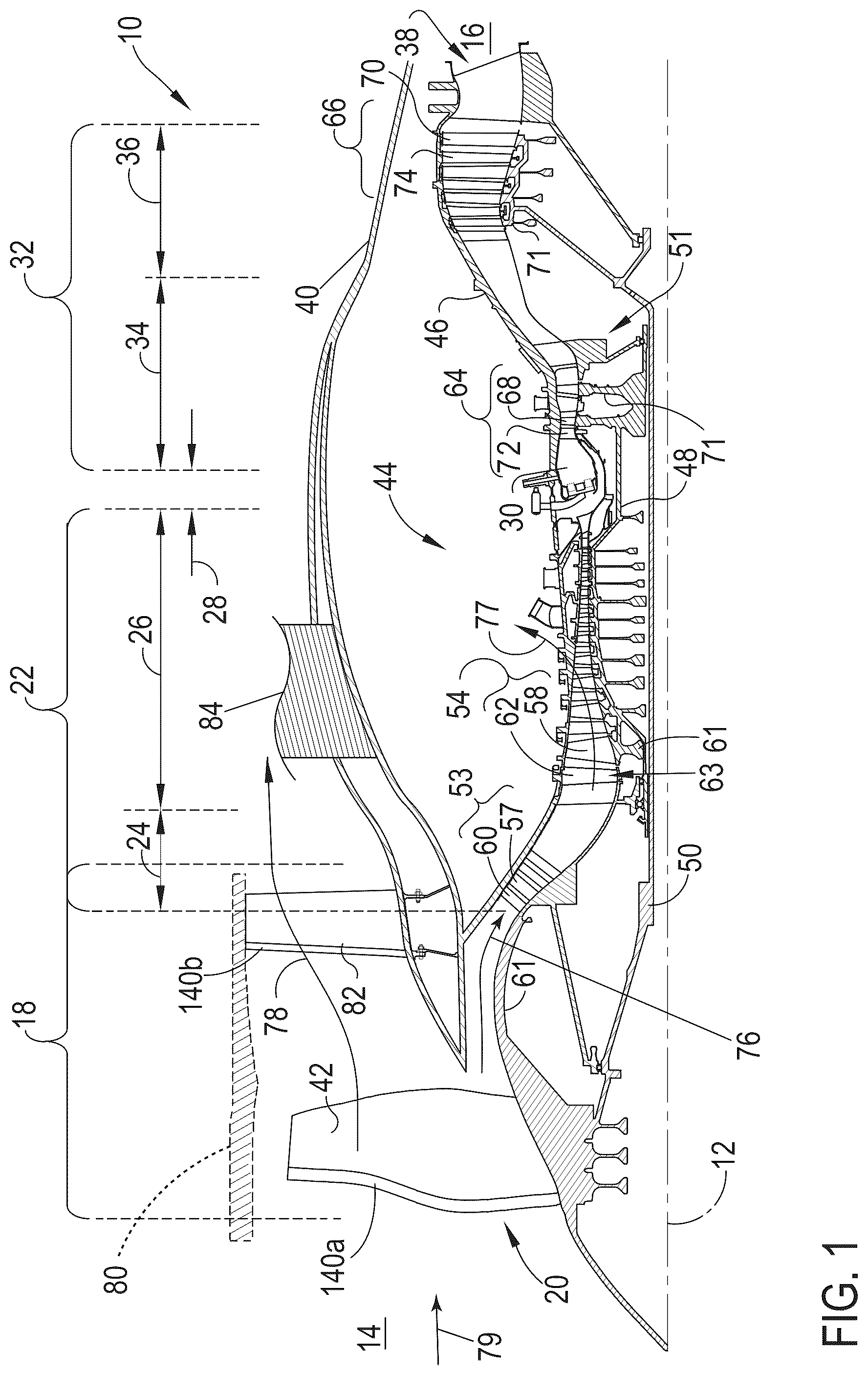 Patent US12359572 Figure 1 – Turbine engine with composite airfoils