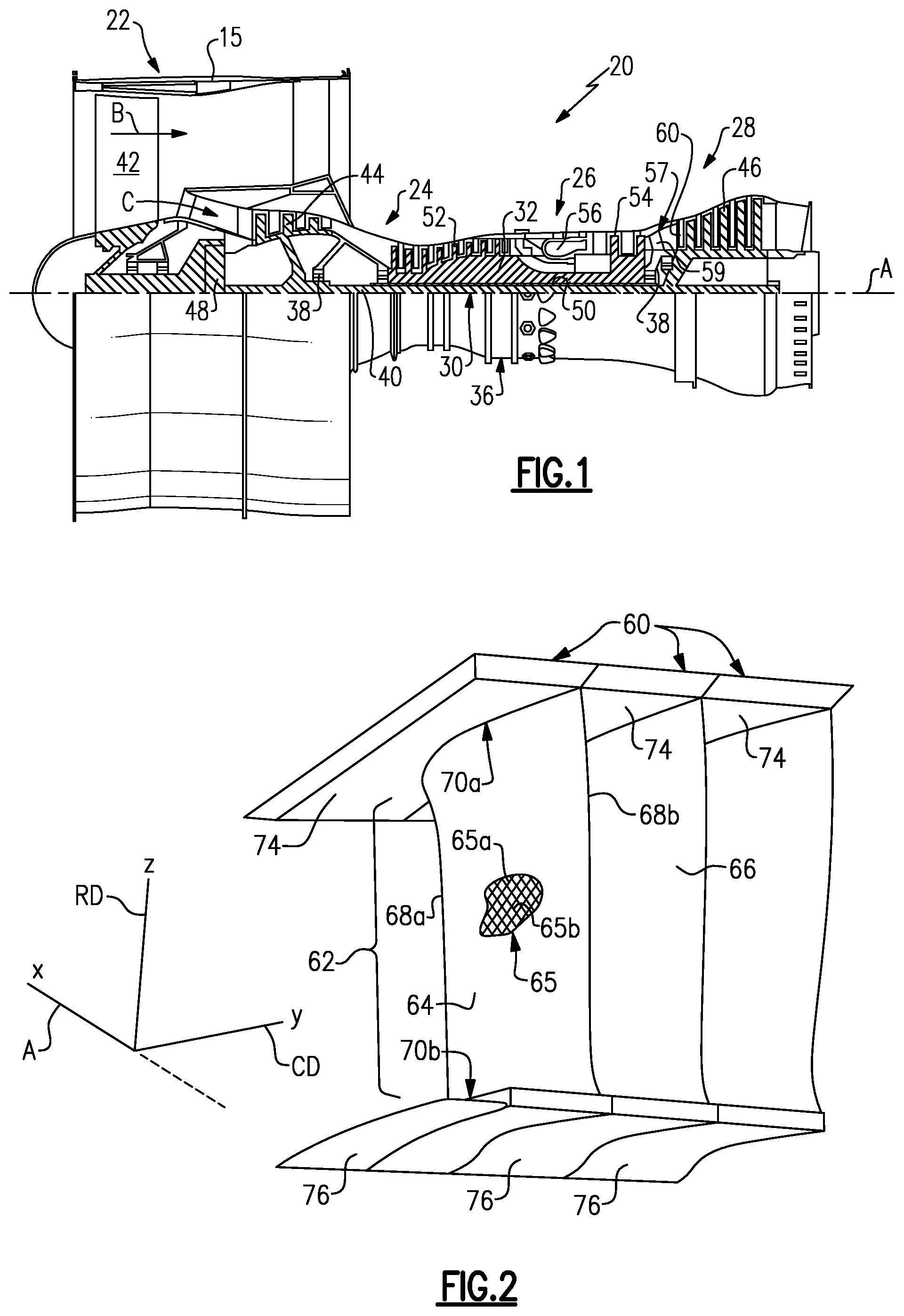 Patent US12359574 — Vane arc segment with single-sided platform — Figure 1