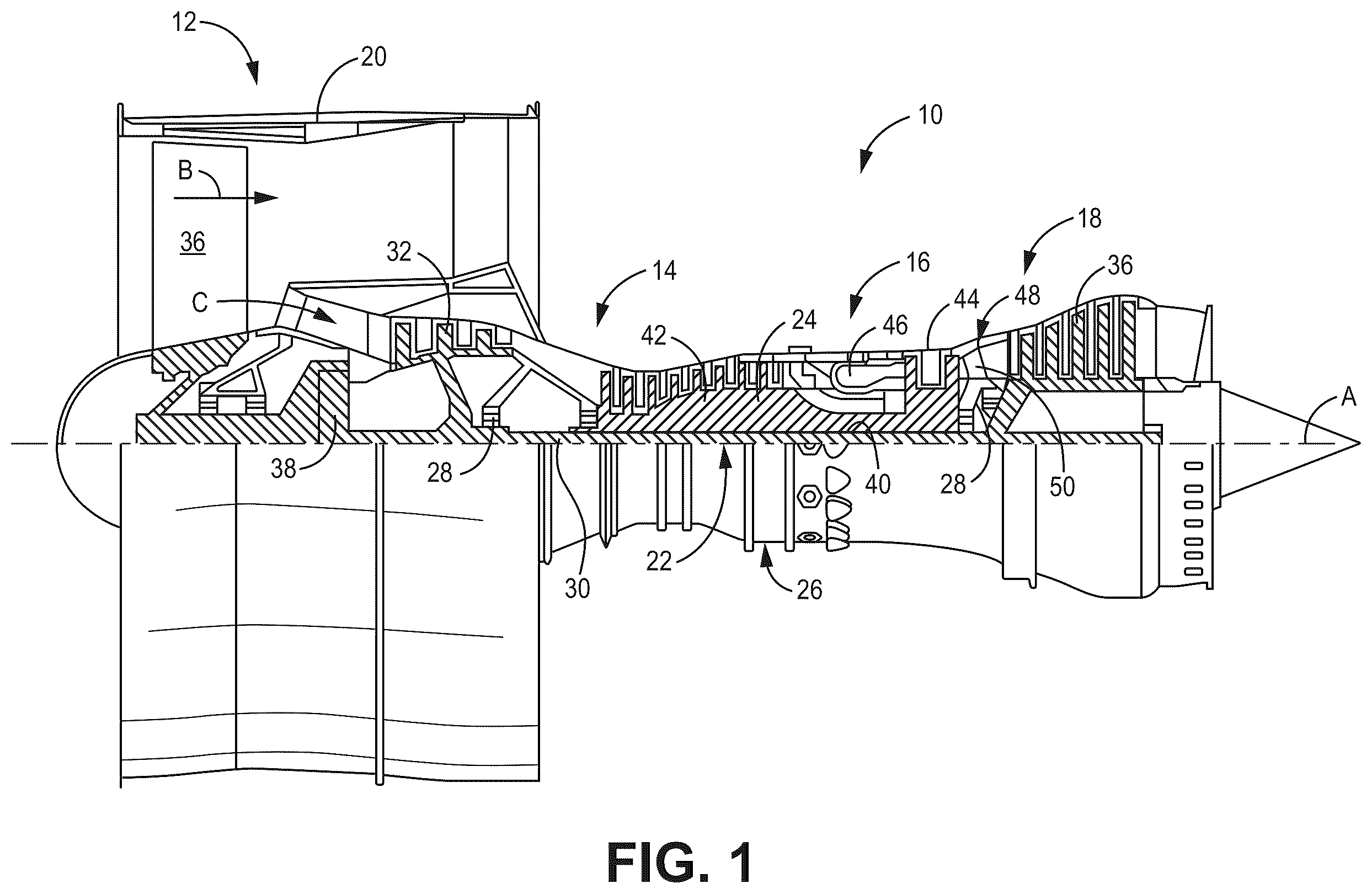 Patent US12359579 — Contour weaves for interwoven vanes — Figure 1