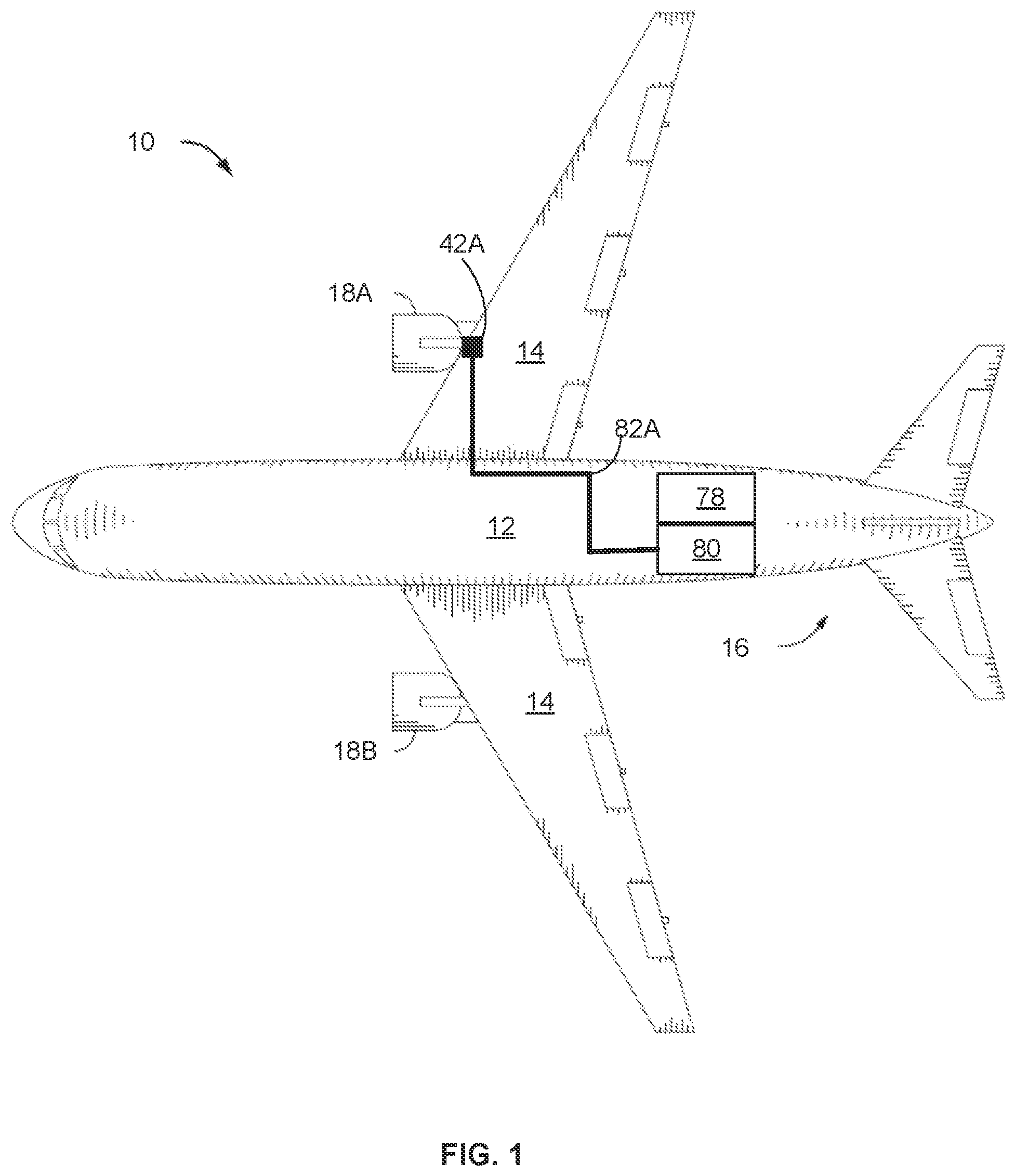 Patent US12359587 — Gas turbine engine power cable cooling — Figure 1