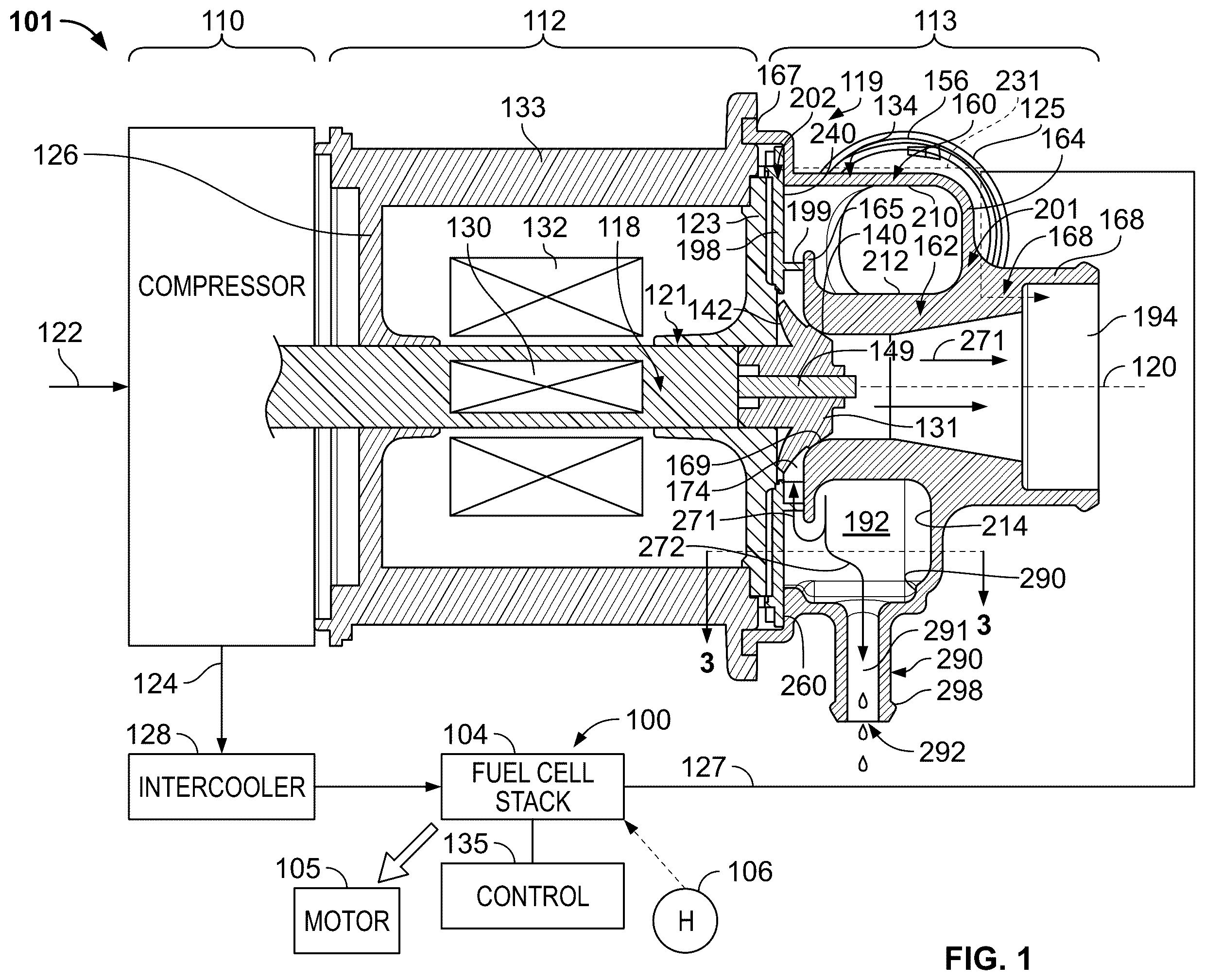 Patent US12359590 — Turbomachine with turbine section having integrated fluid separator — Figure 1