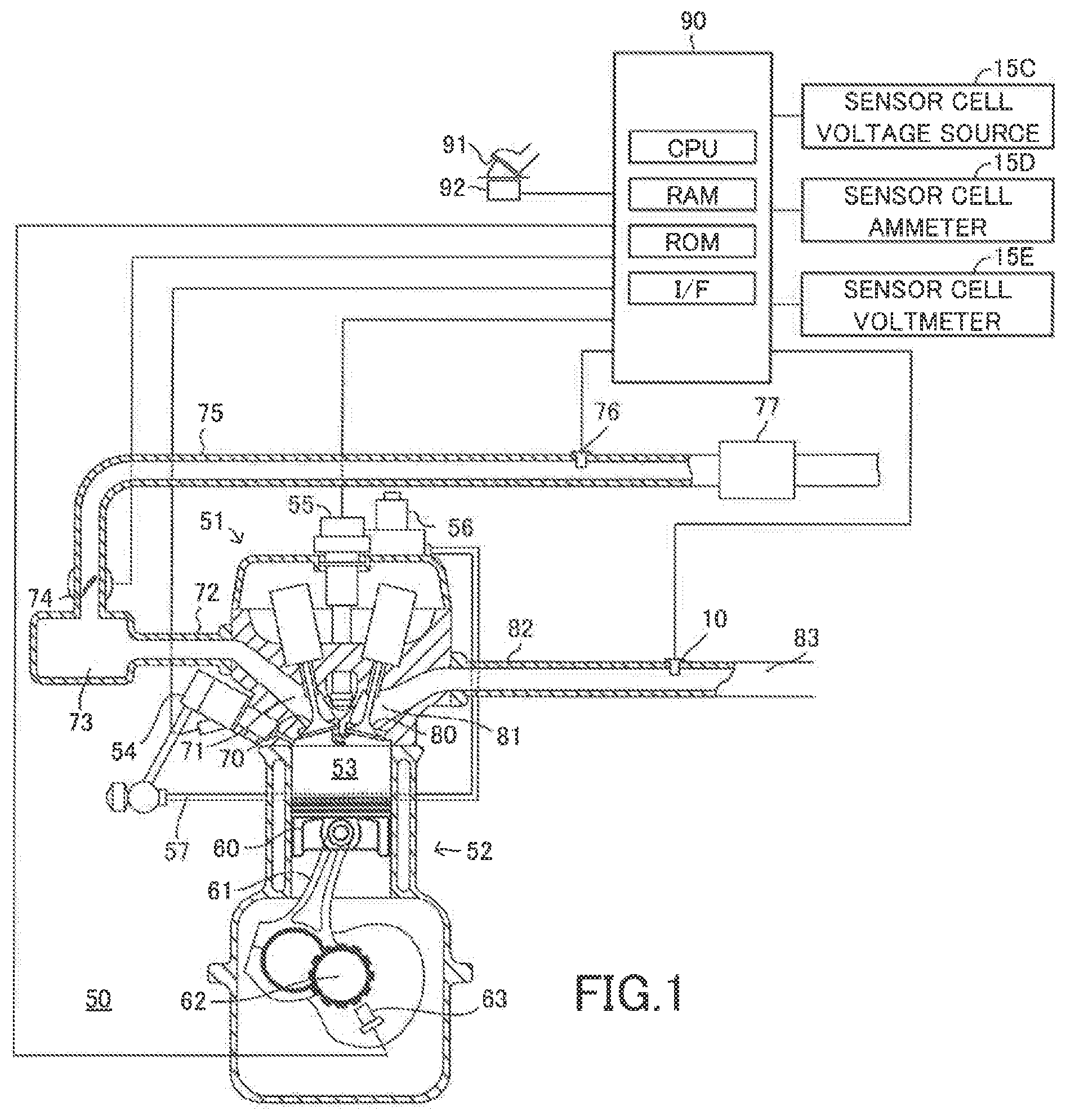 Patent US12359602 Figure 1 – SOx concentration acquiring apparatus of internal combustion engine