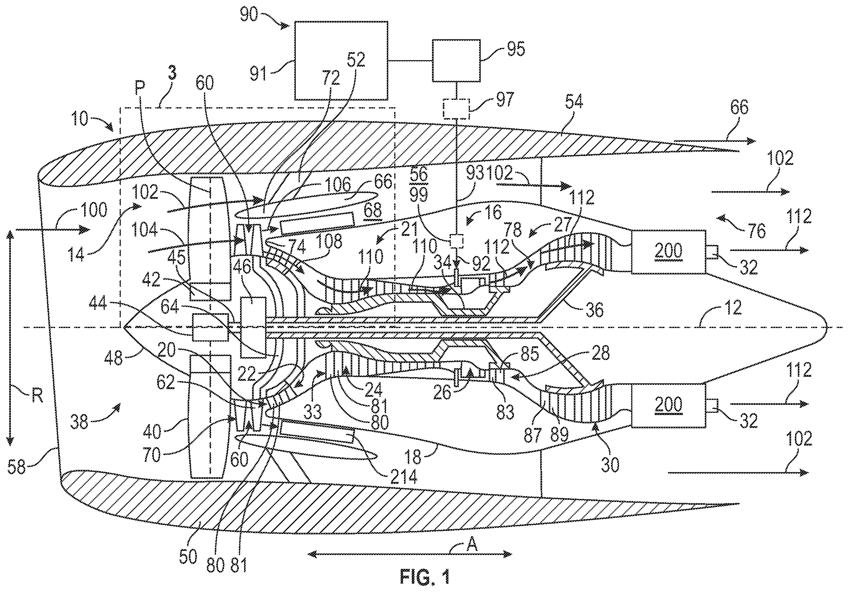 Patent US12359612 — Turbine engine with three air streams — Figure 1