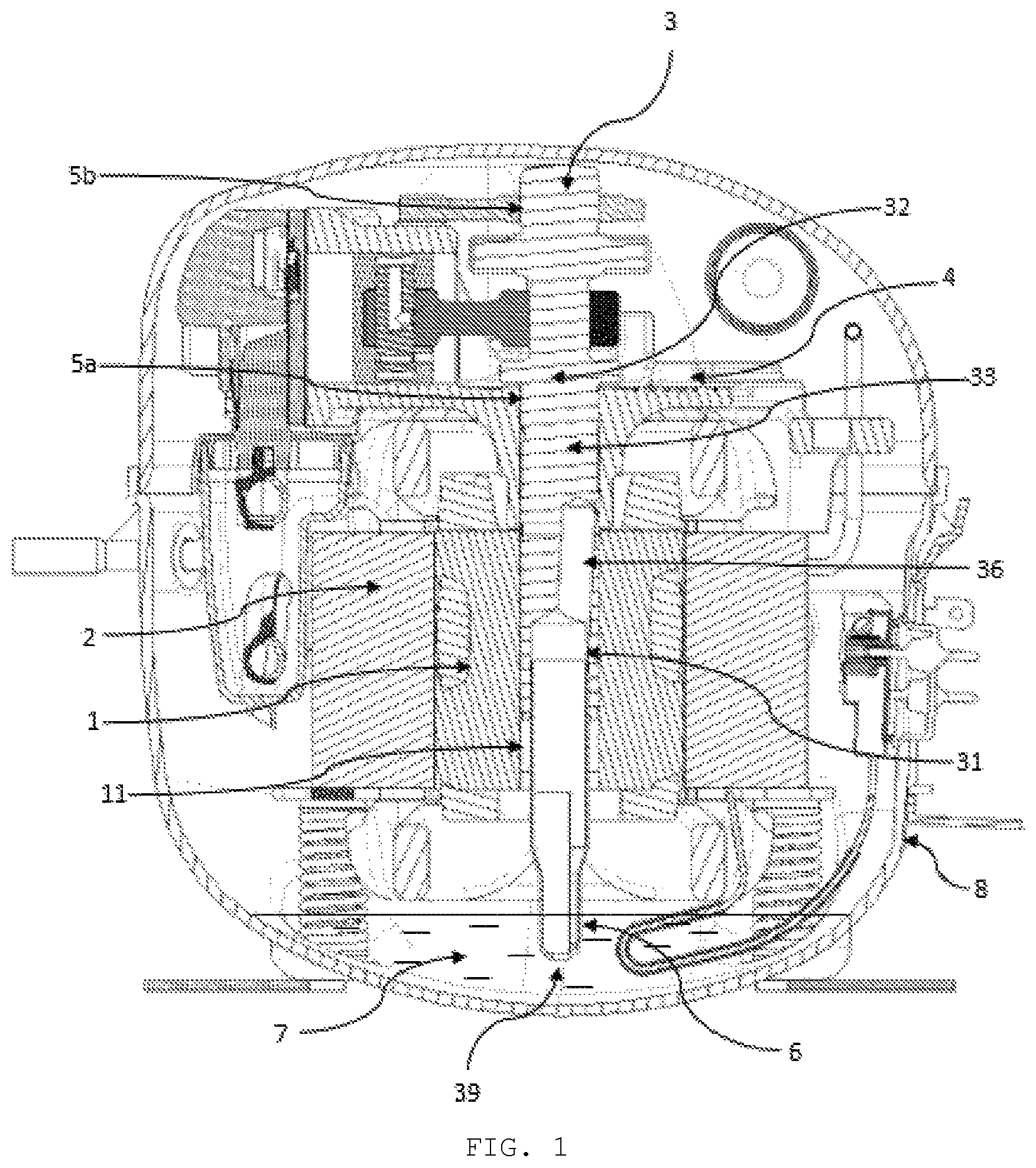 Patent US12359657 — System for transporting lubricating oil in a compressor — Figure 1