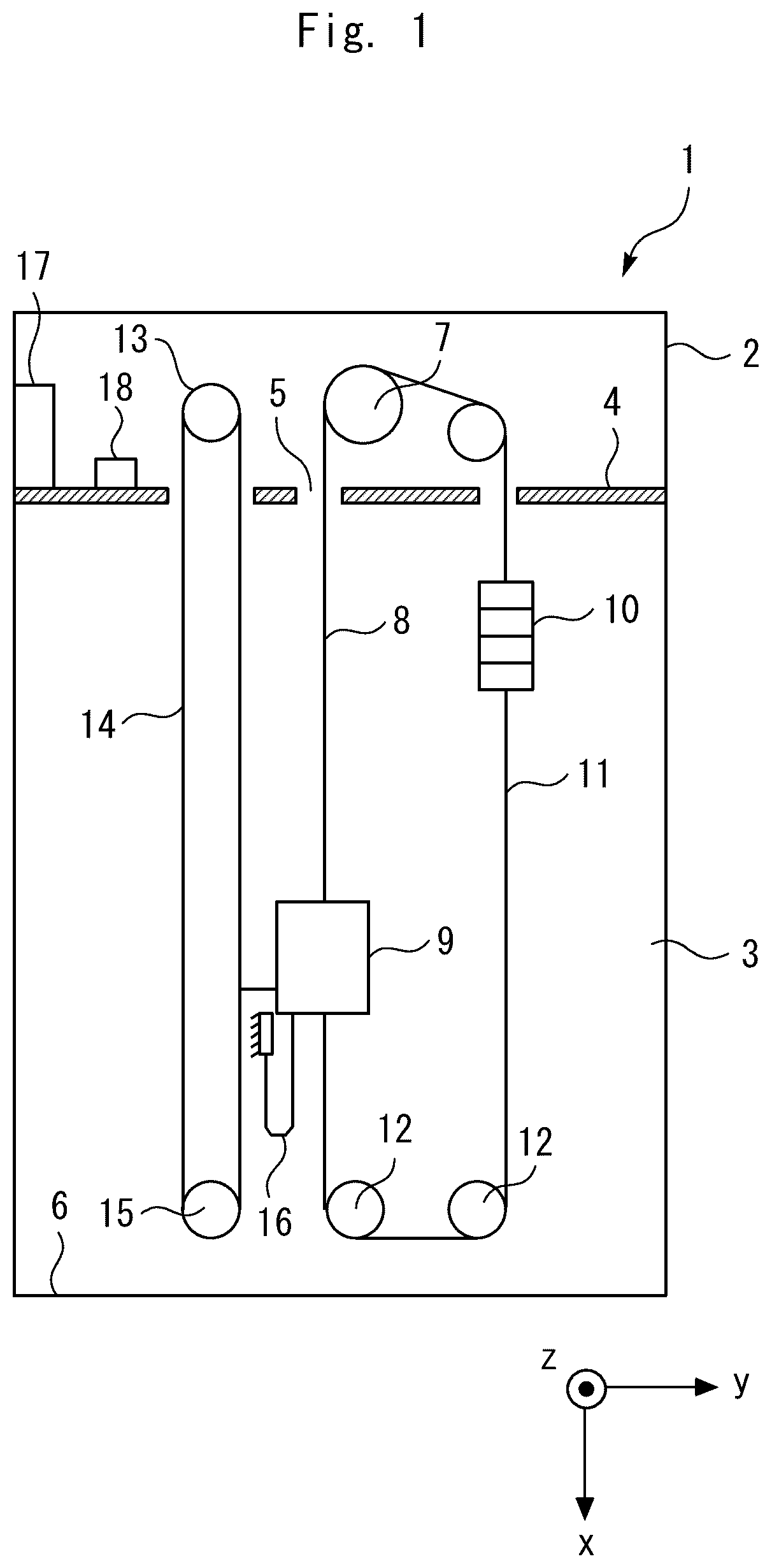 Patent US12359705 — Vibration suppression device for rope-like body of elevator — Figure 1