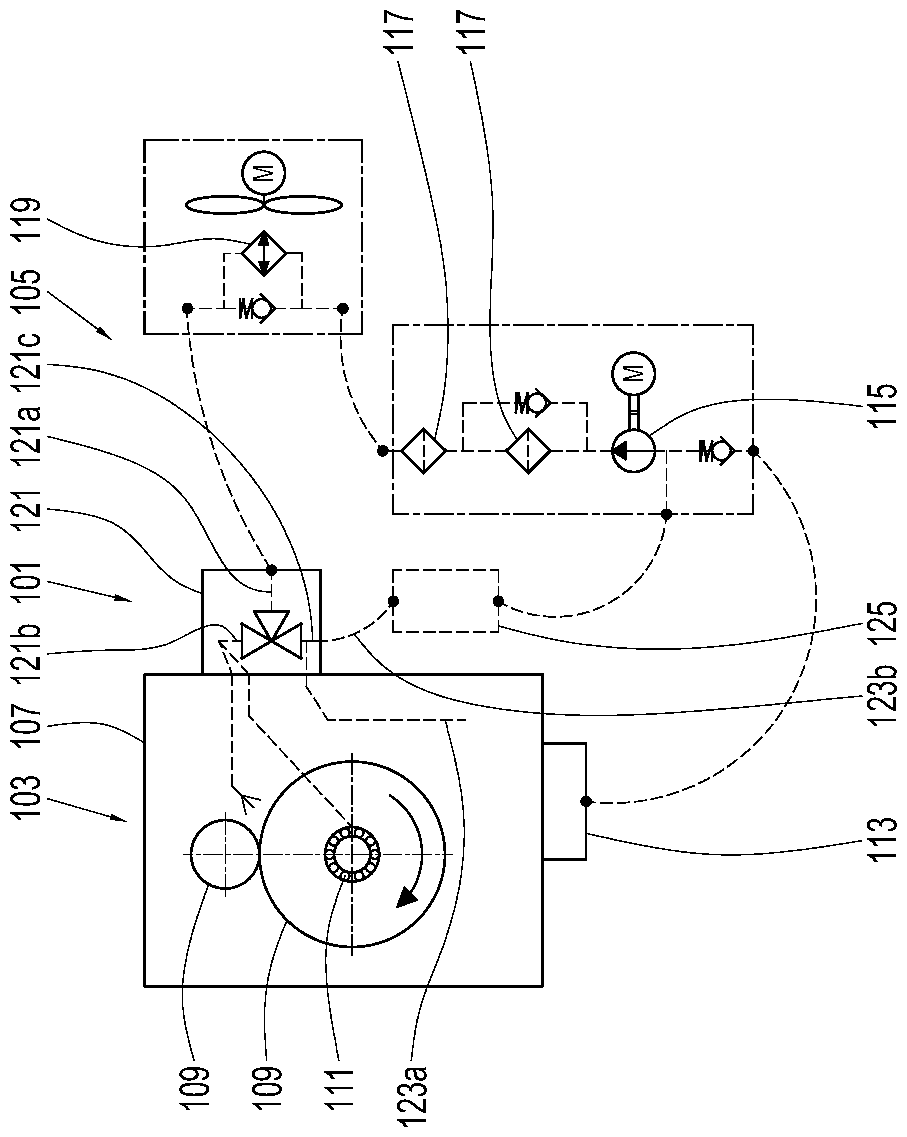Patent US12359715 — Bypass for purging an oil circuit — Figure 1