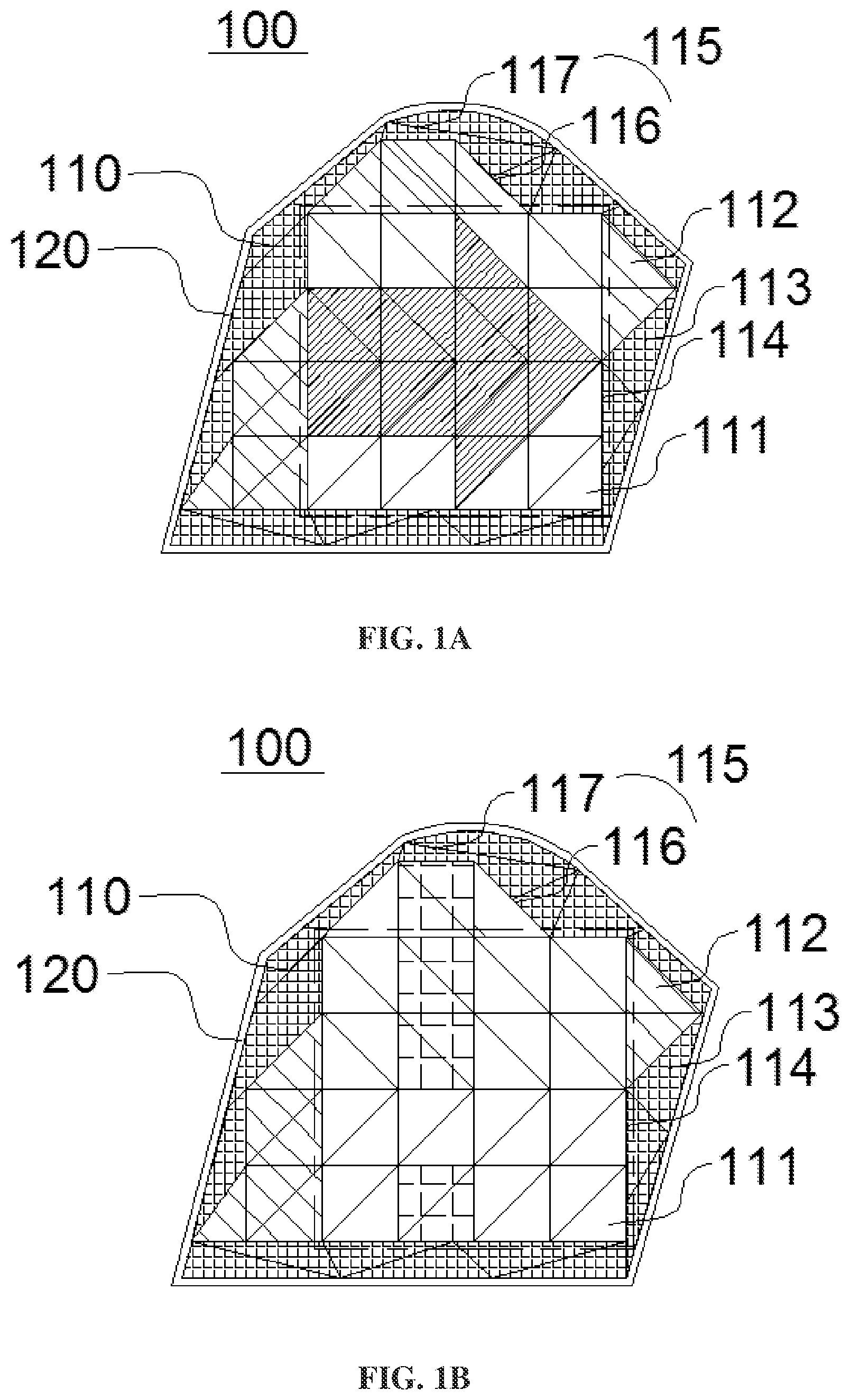Patent US12359785 — OLED lamp panel with display peripheral regions and display region of regular shape formed by plurality of light emitting units of the same shape, and lighting device having the same — Figure 1