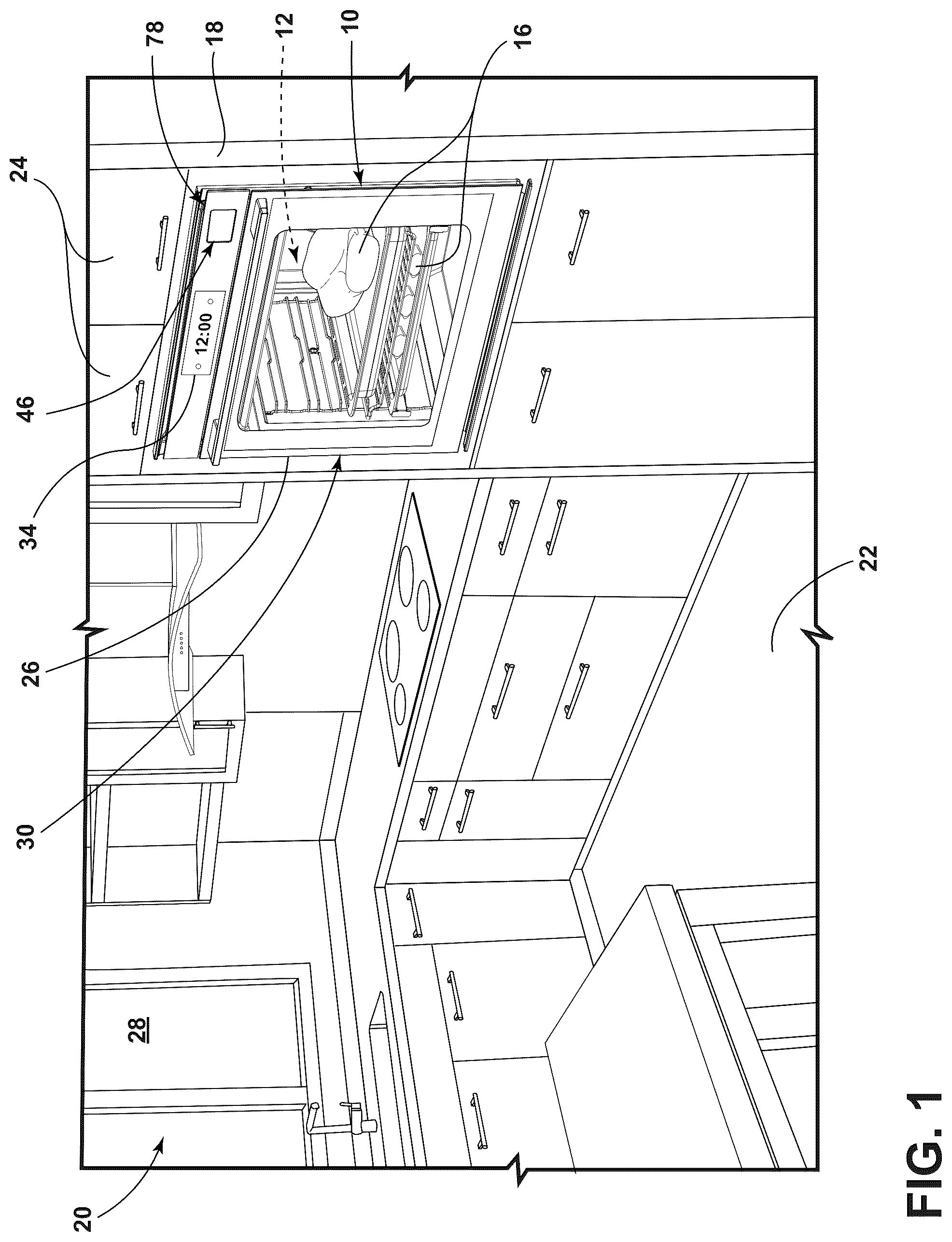 Patent US12359824 — Oven with steam cooking functionality and desiccant to reduce steam backflow out of the oven — Figure 1