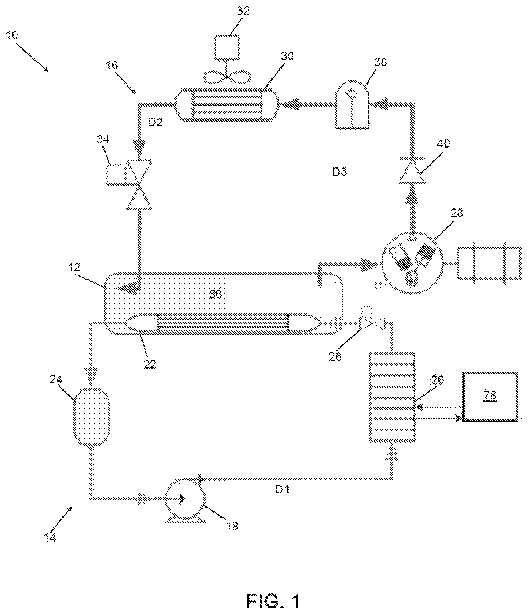 Patent US12359851 Figure 1 – Thermal energy storage and heat rejection system