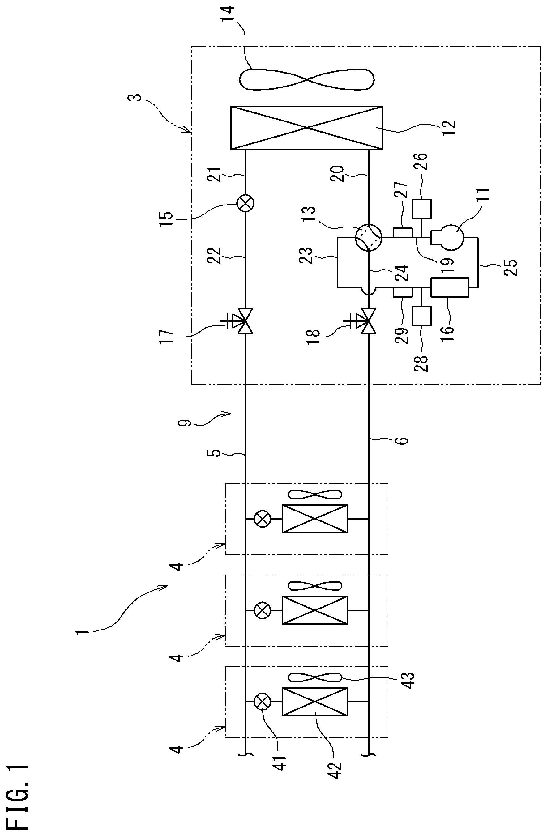 Patent US12359855 — Refrigerant recovery control device and refrigerant recovery control system — Figure 1