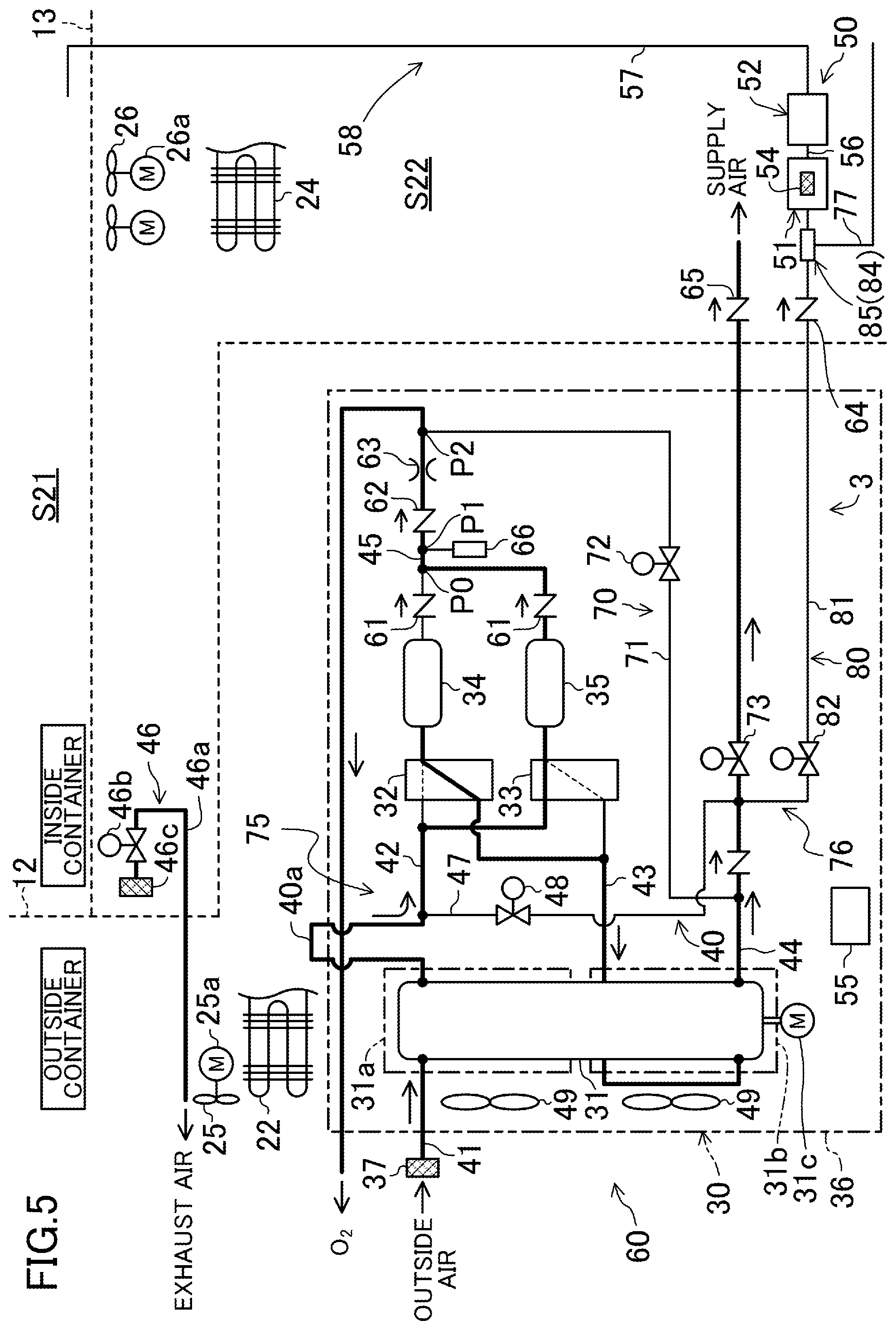 Patent US12359865 Figure 5 – Air composition adjustment device, refrigeration apparatus for transportation, and transport container