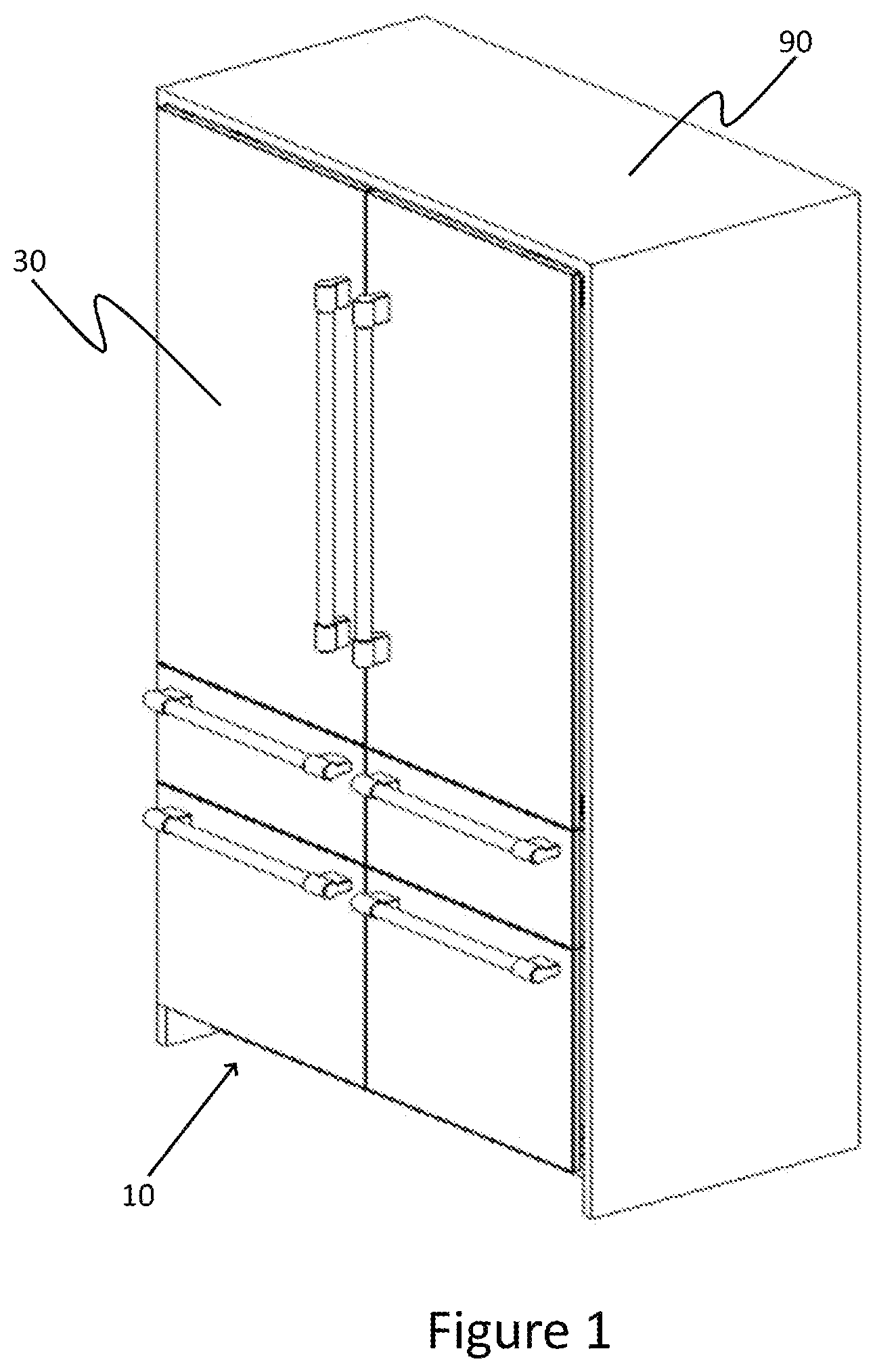 Patent US12359866 Figure 1 – Built-in cooling device having a hinge box