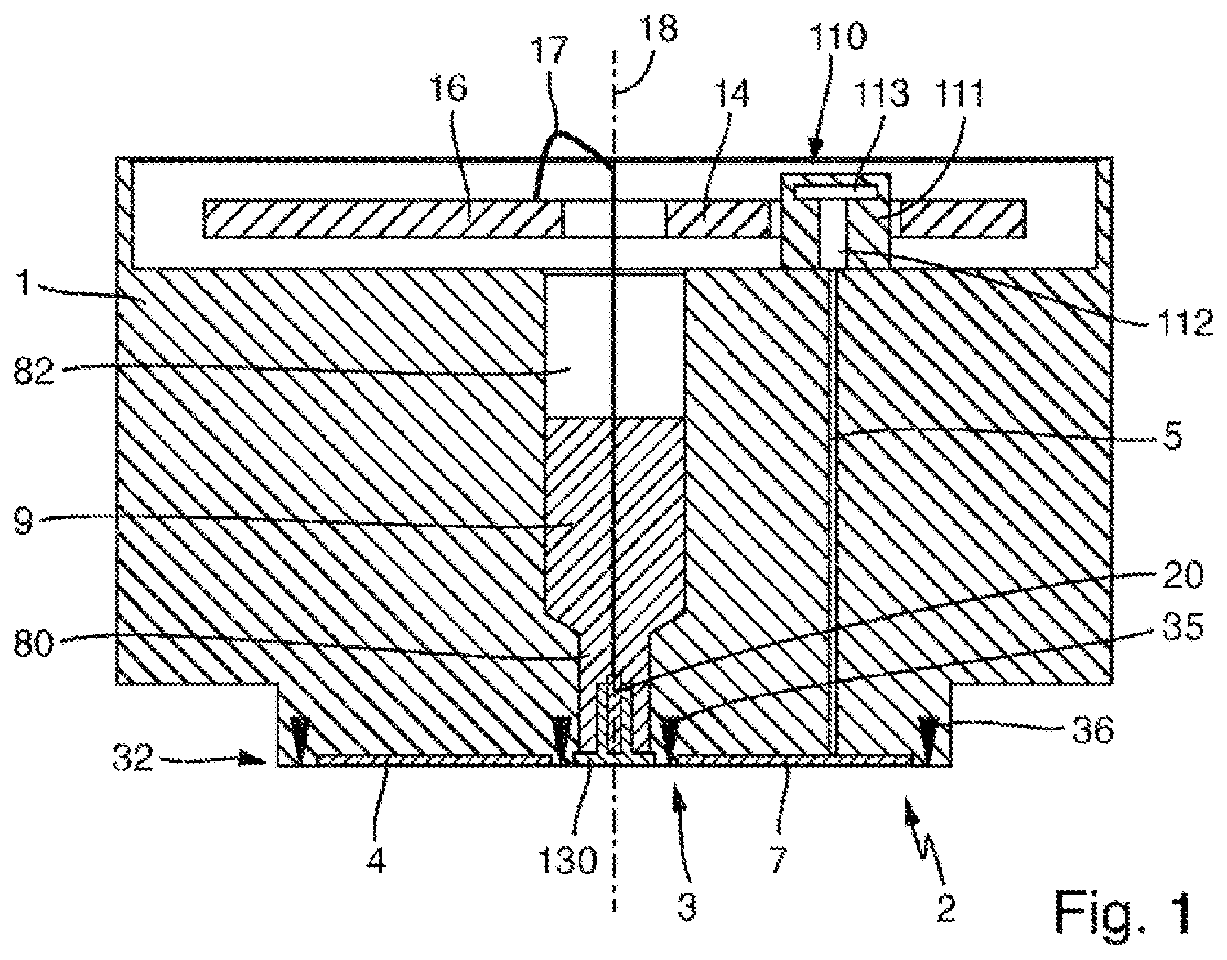 Patent US12359996 — Hydraulic pressure transmission device, and pressure sensor having a hydraulic pressure transmission device — Figure 1