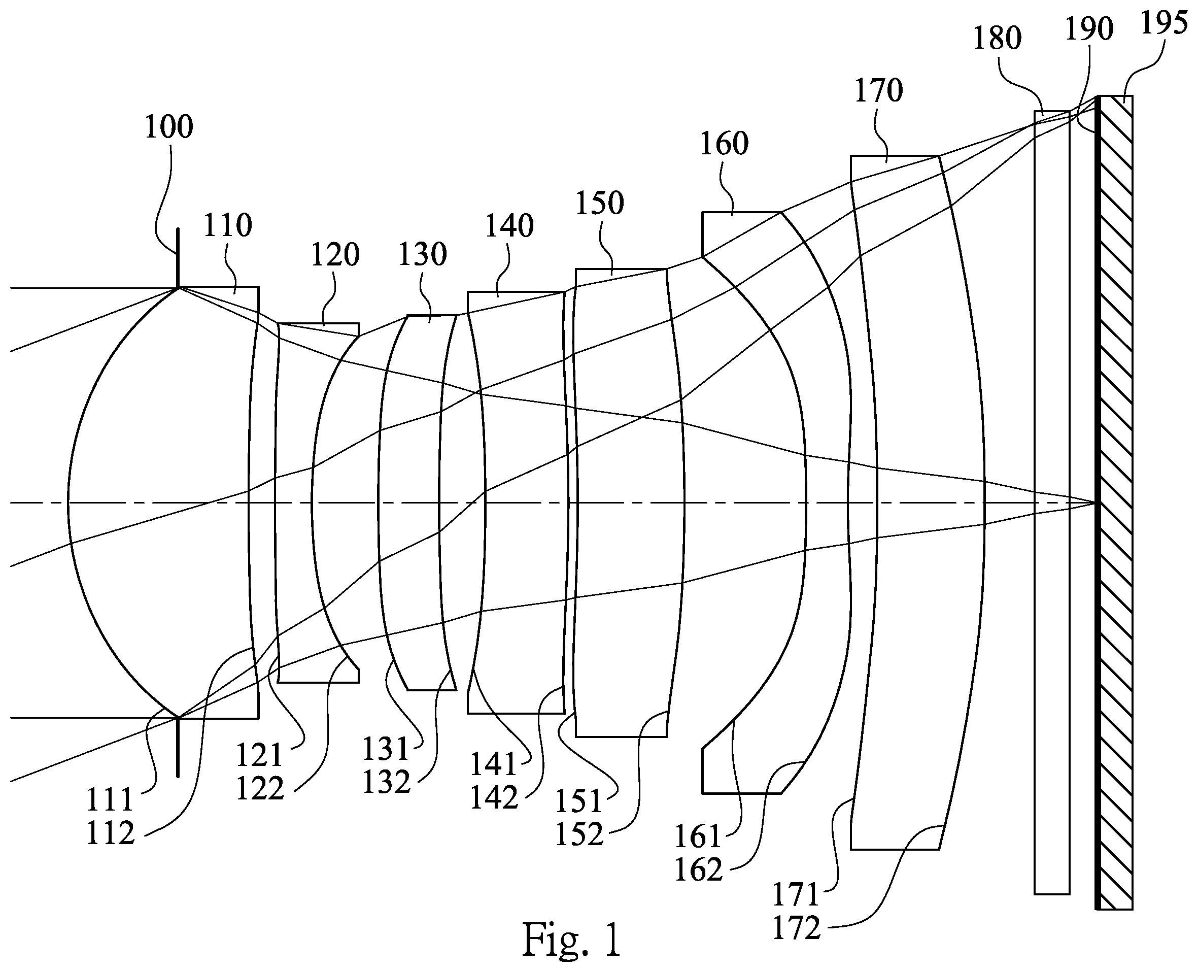 Patent US12360347 — Photographing optical lens assembly including seven lenses of +-++--+, +---+-+, +--+--+, +--++-+, +-+---+ OR +-+-+-- refractive powers, image capturing device and electronic device — Figure 1