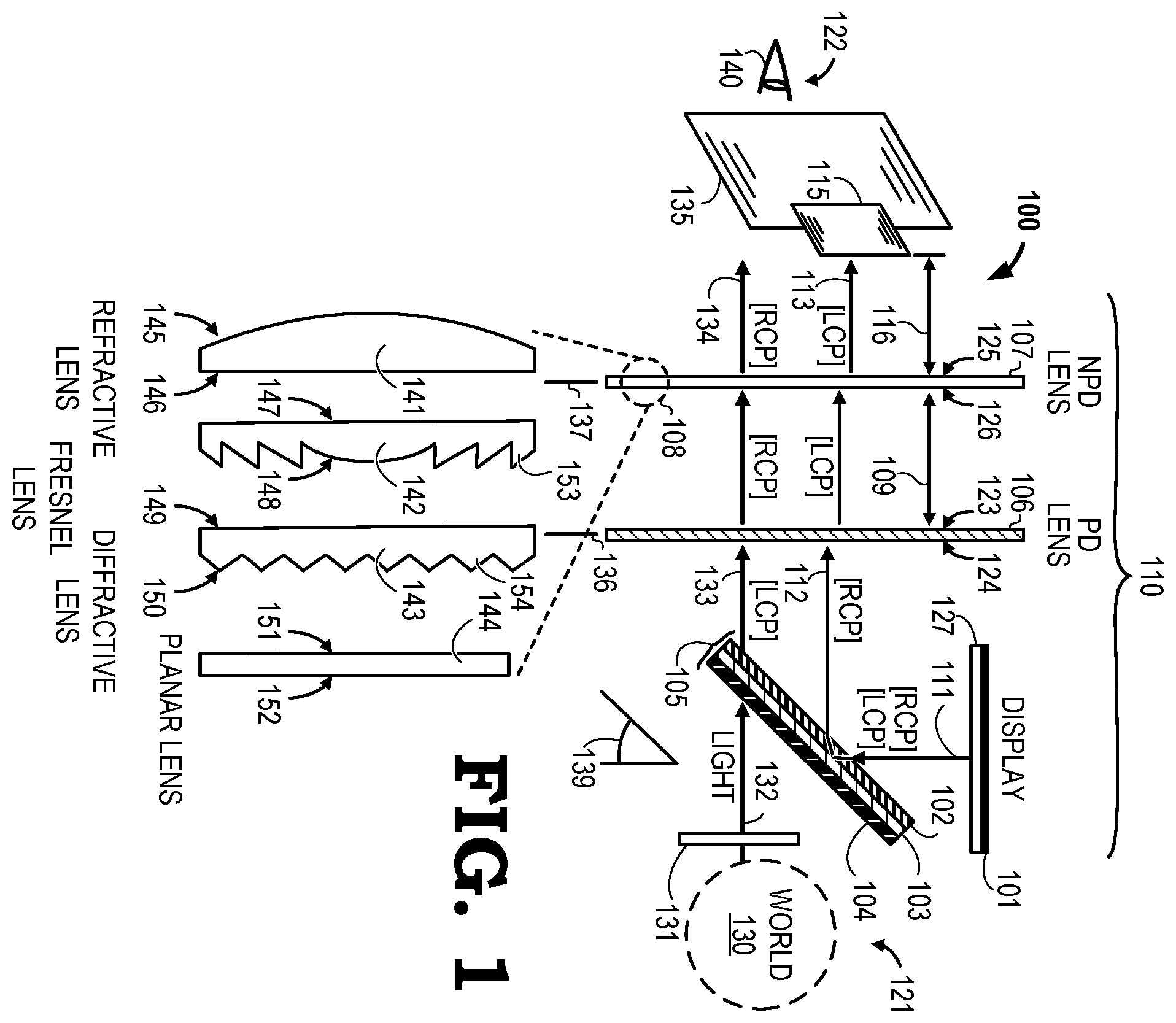 Patent US12360384 — Polarization-dependent augmented reality display — Figure 1