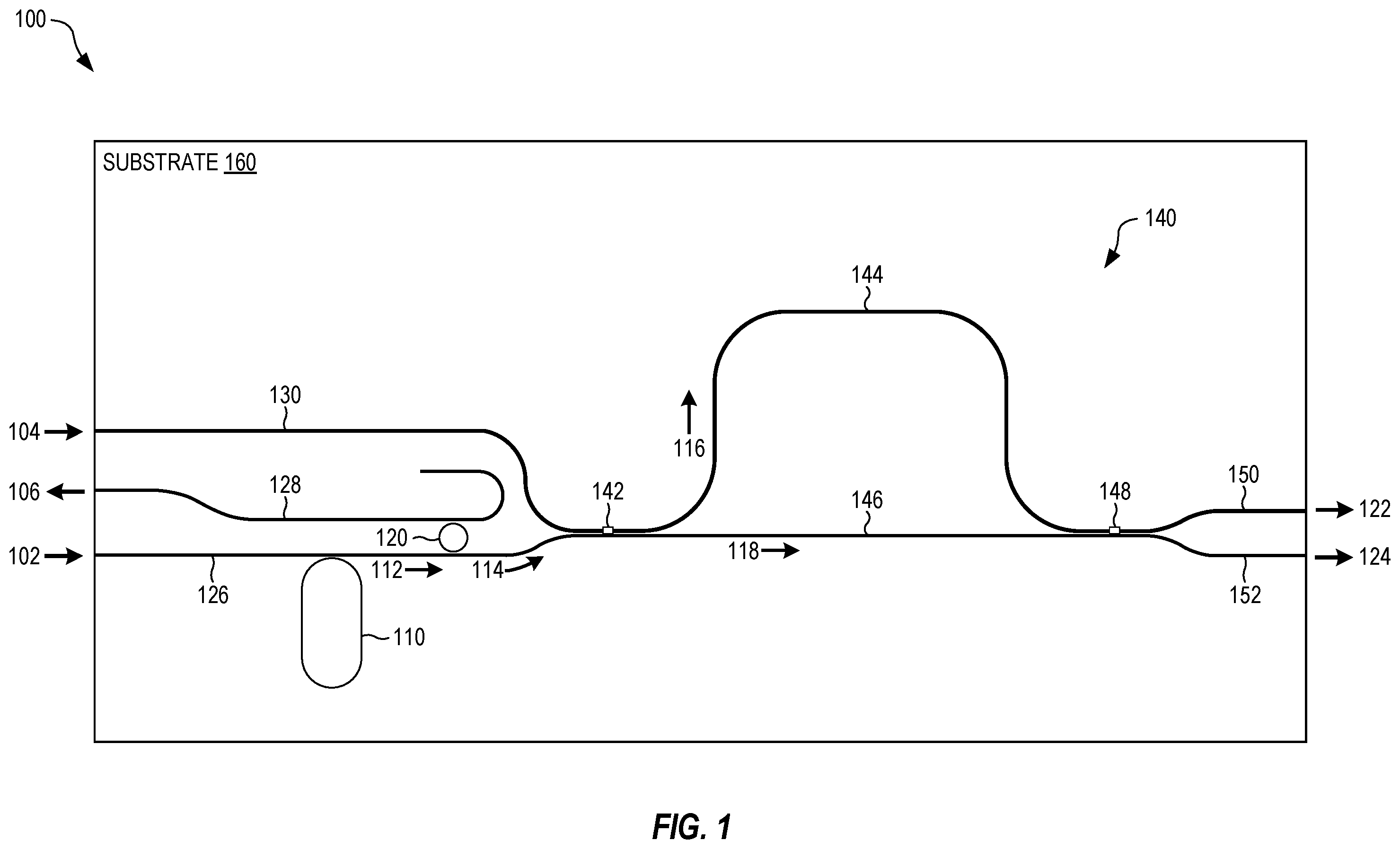 Patent US12360431 — Photonic integrated circuit with squeezed and entangled light generation, and associated methods — Figure 1