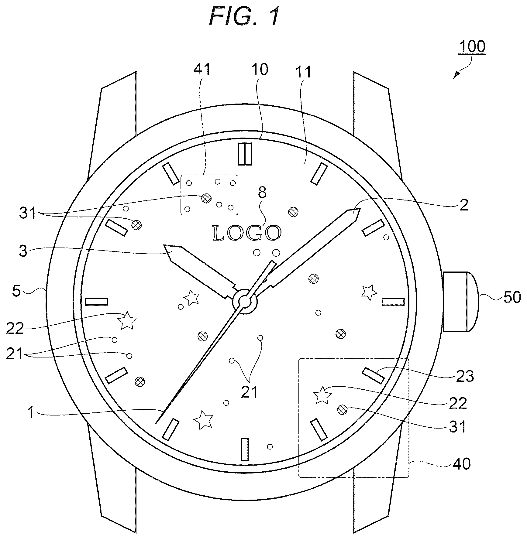 Patent US12360495 — Timepiece dial, timepiece, and method for manufacturing timepiece dial — Figure 1