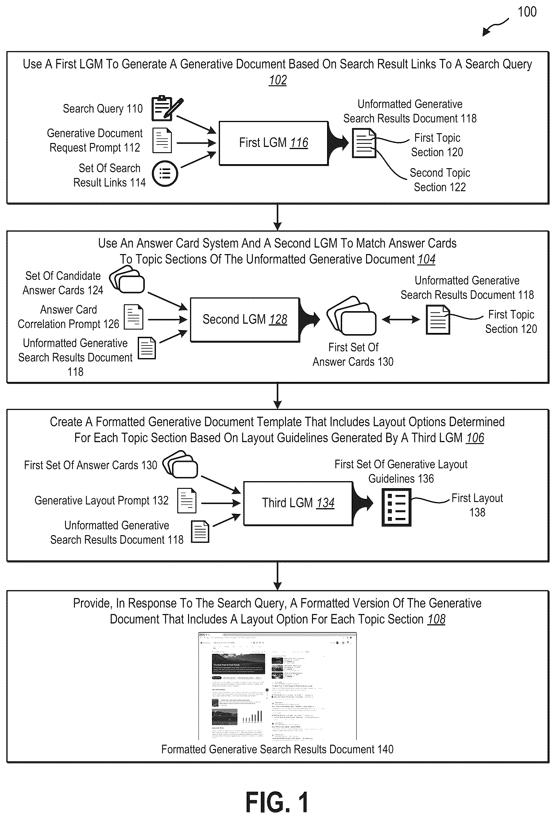 Patent US12361089 — Generative search engine results documents — Figure 1