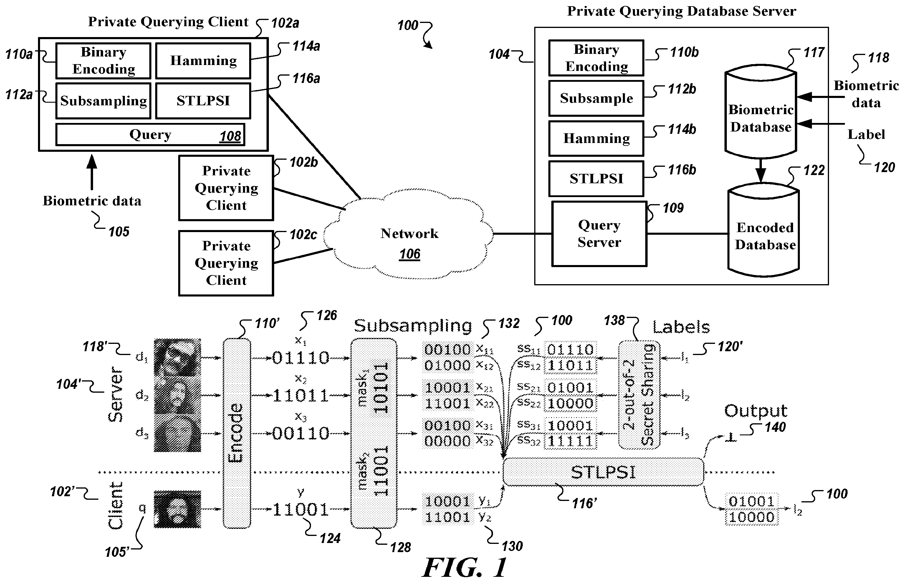 Patent US12361164 — Privacy-preserving fuzzy query system and method — Figure 1
