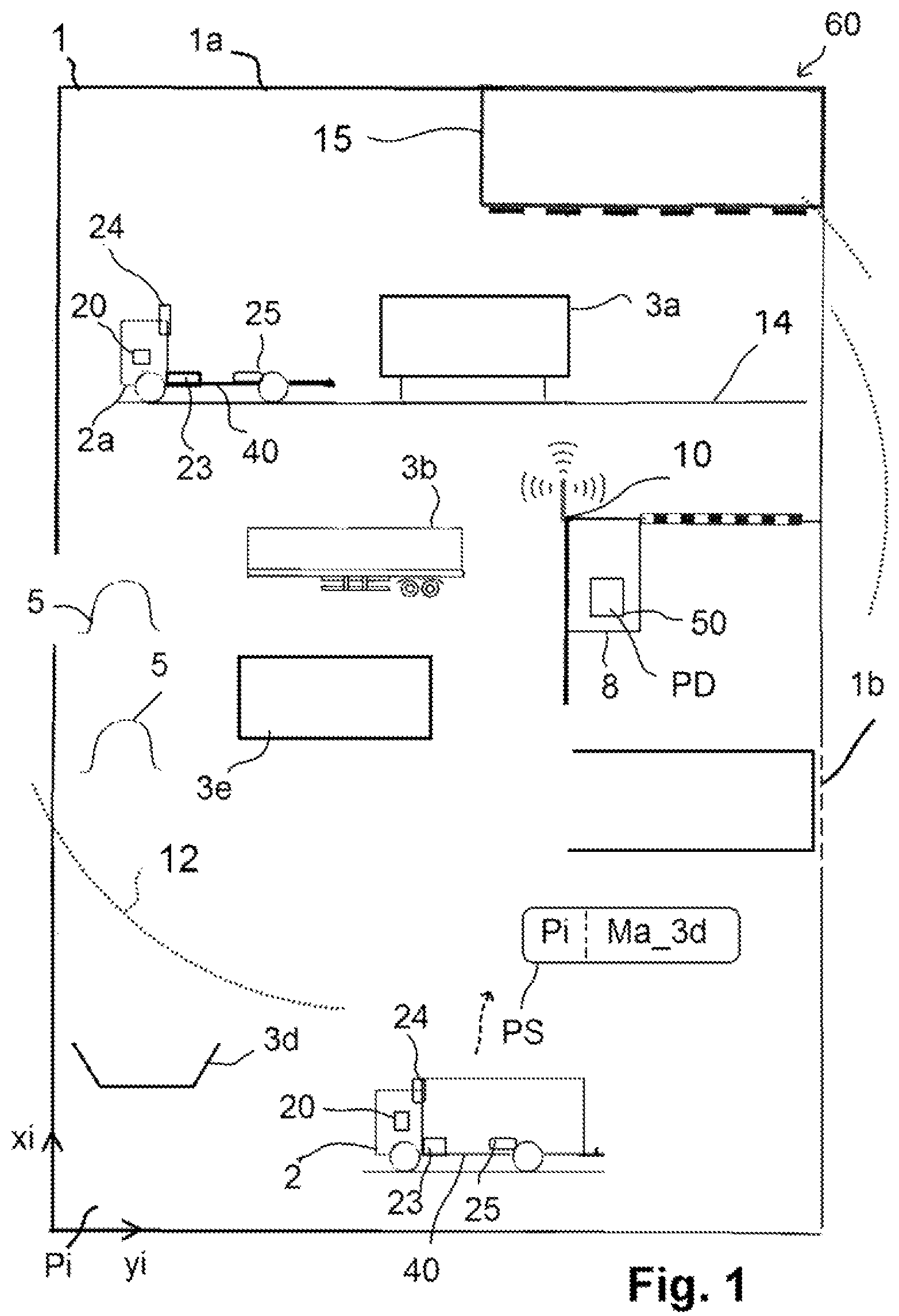Patent US12361364 Figure 1 – Method for sensing the position of a mobile, exchangeable load carrier which can be transported via a utility vehicle